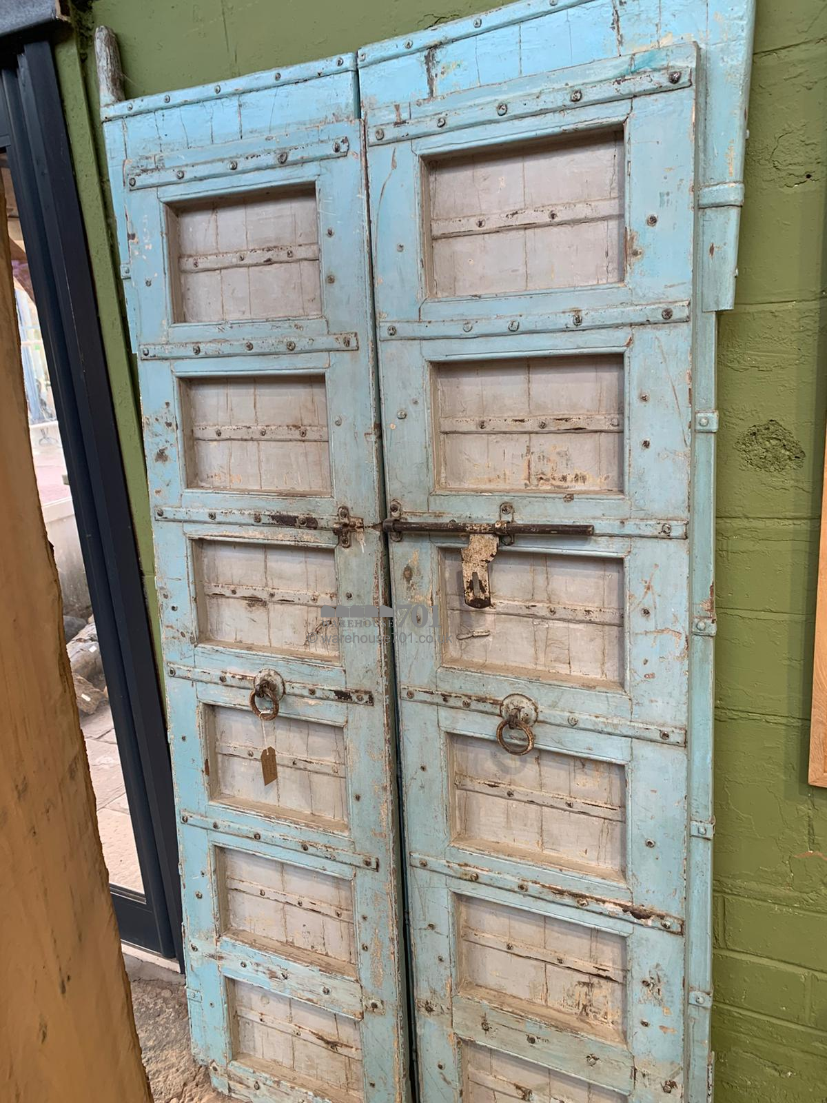Vintage pair of large blue Pine Doors