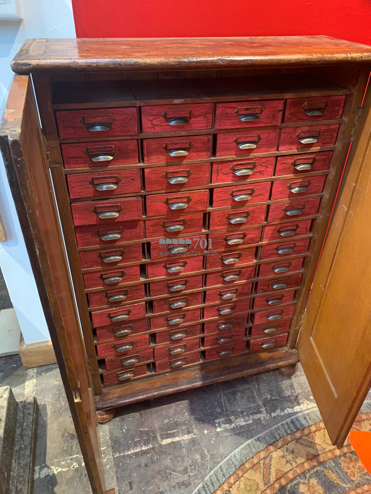 Vintage Double Door Multi Drawer Foundry Lettering Cabinet