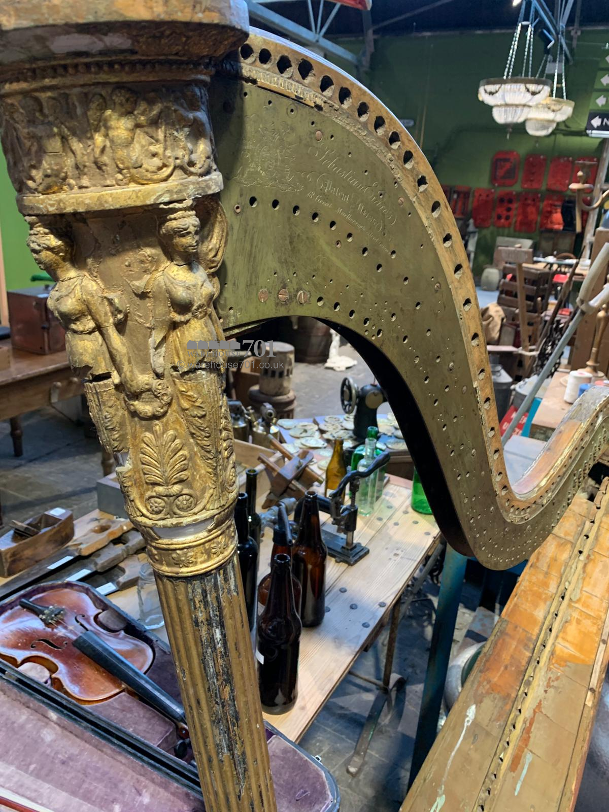 250 year old English gilded wood harp