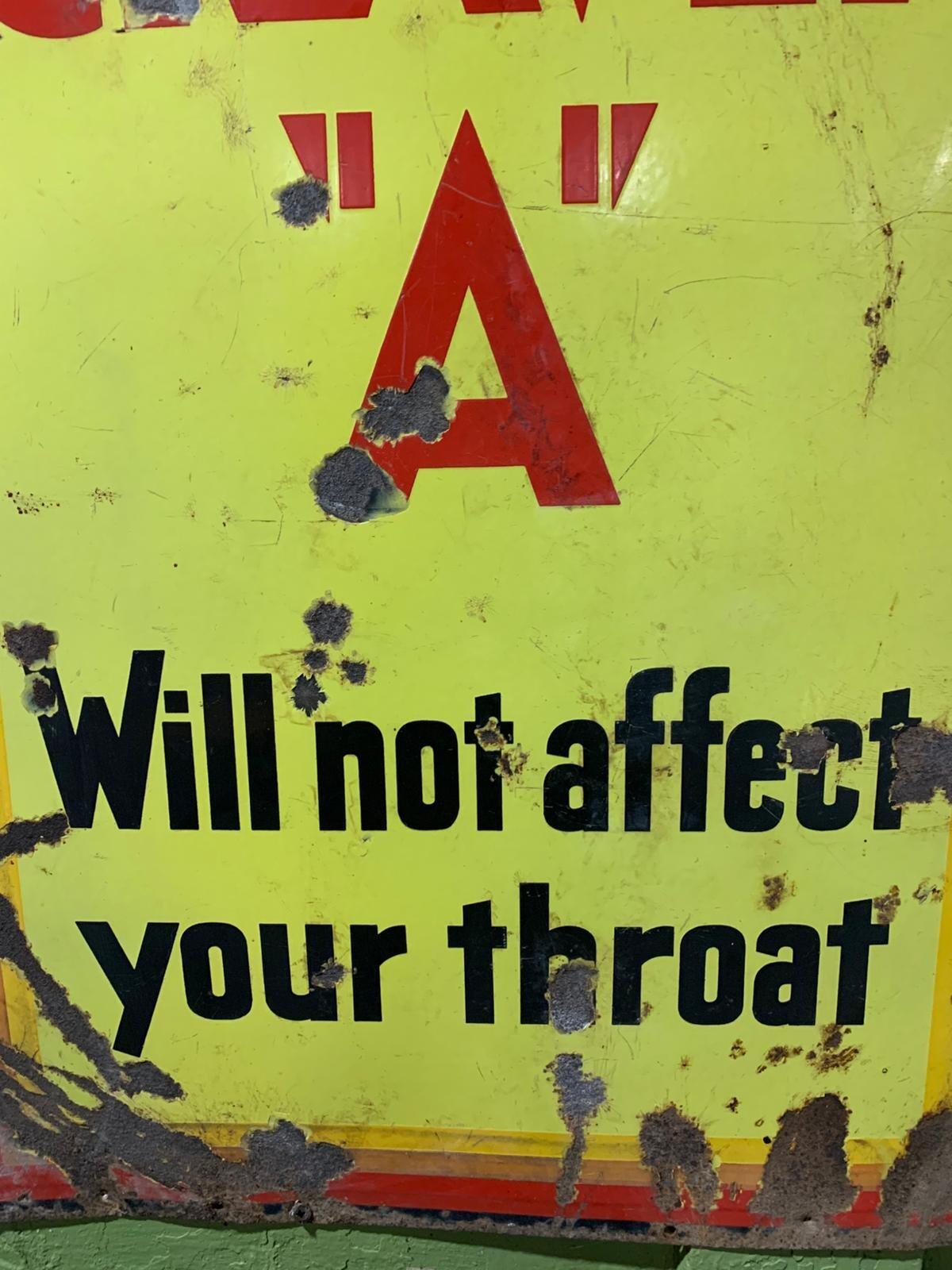 'Craven A will not affect your throat' metal sign