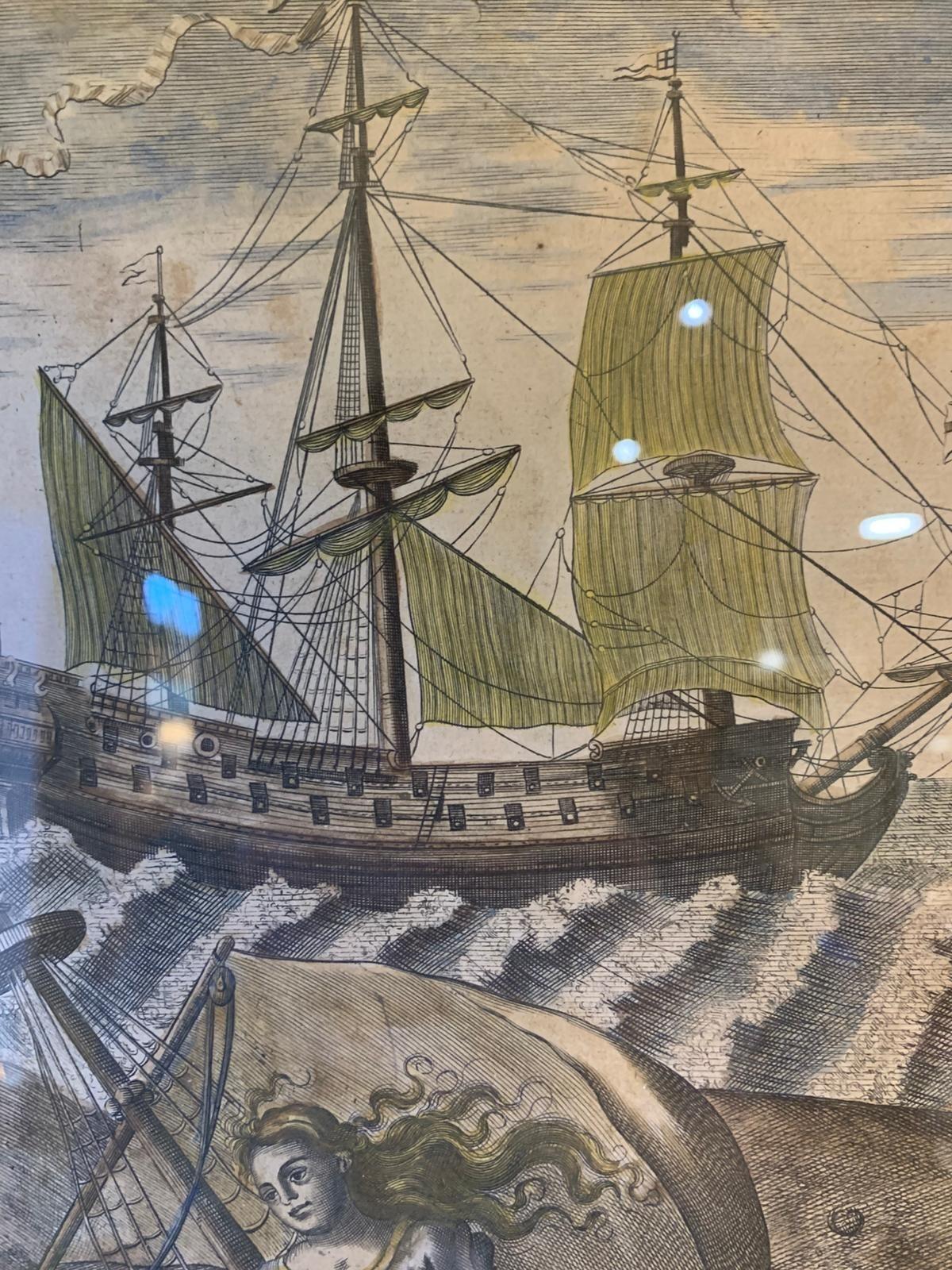 17th Century Navigation engraving by R Blome