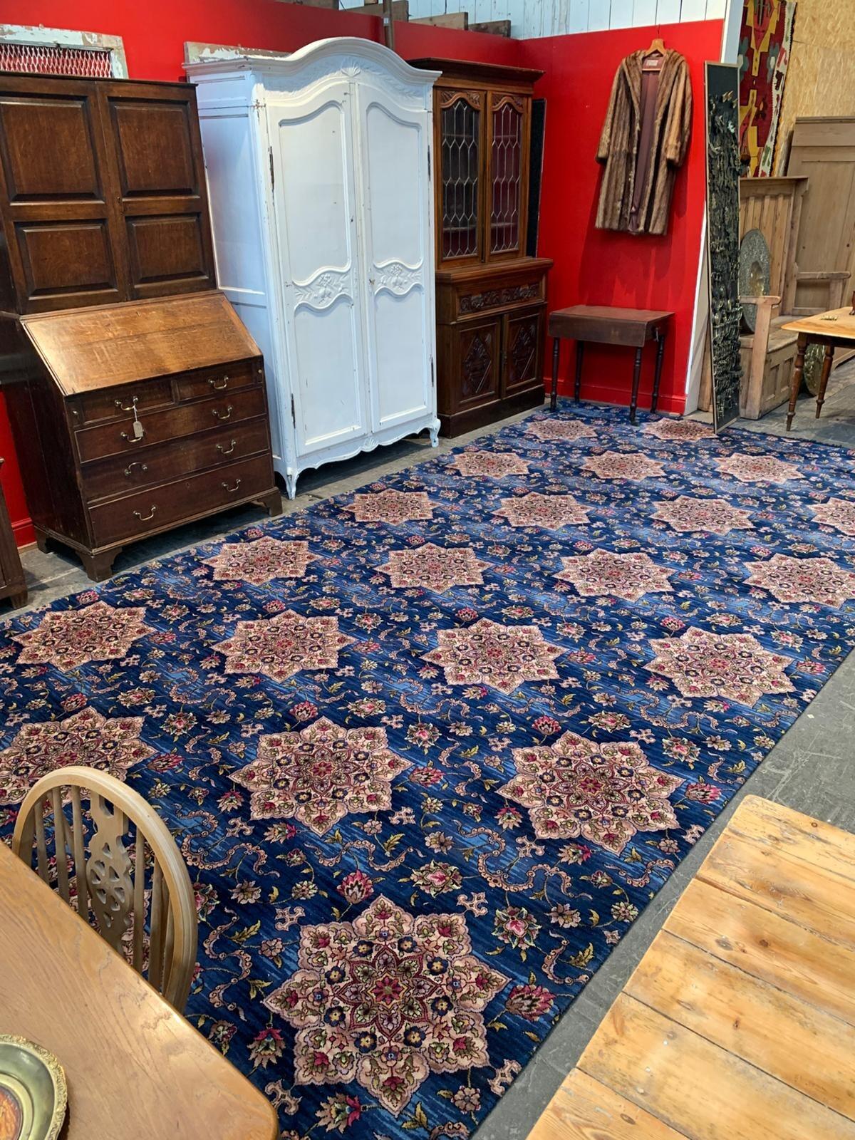 Vintage huge rug navy ground multi colour flowers