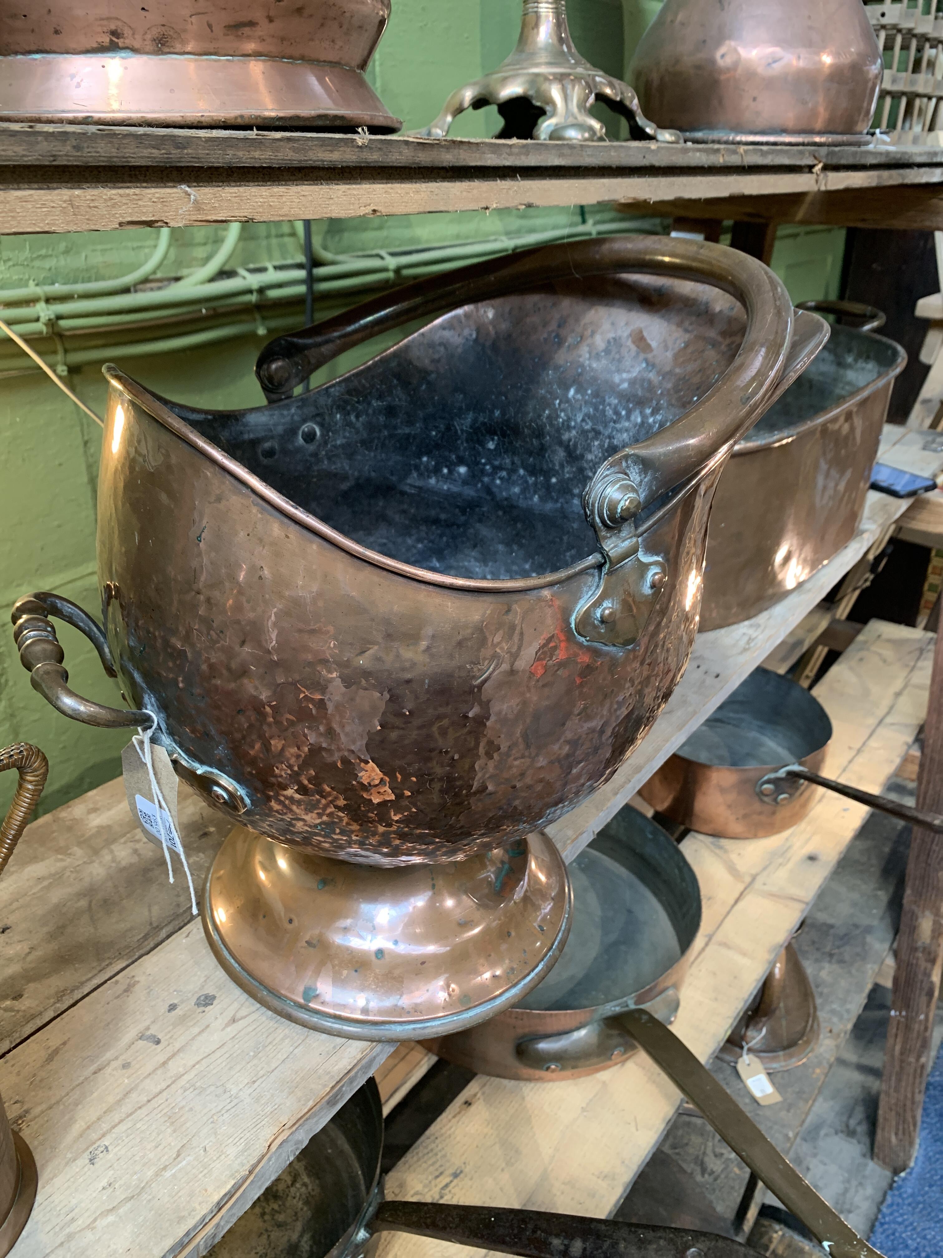 Antique Copper Coal Scuttle with Patina
