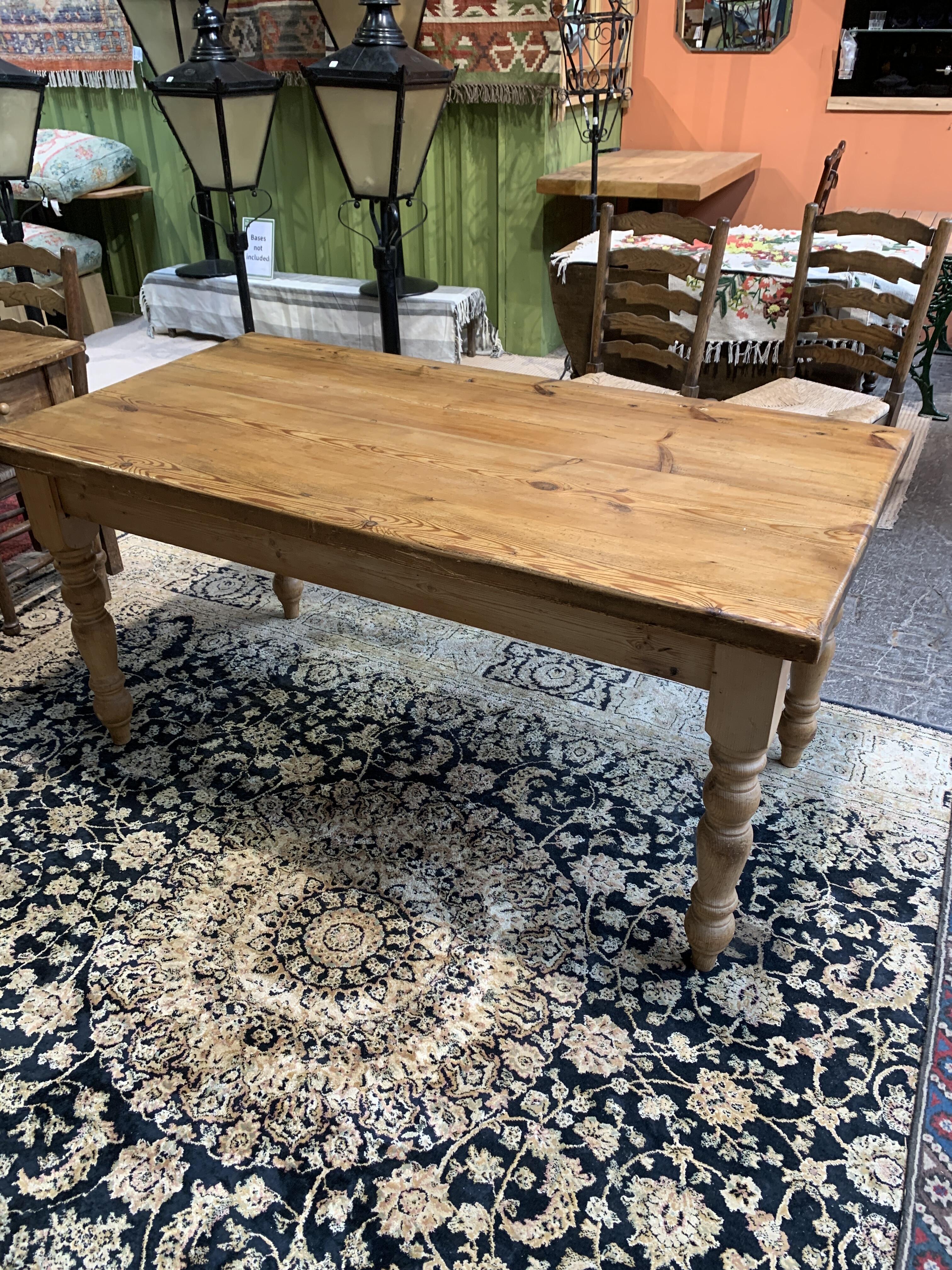 Antique Pine Table with Turned Legs