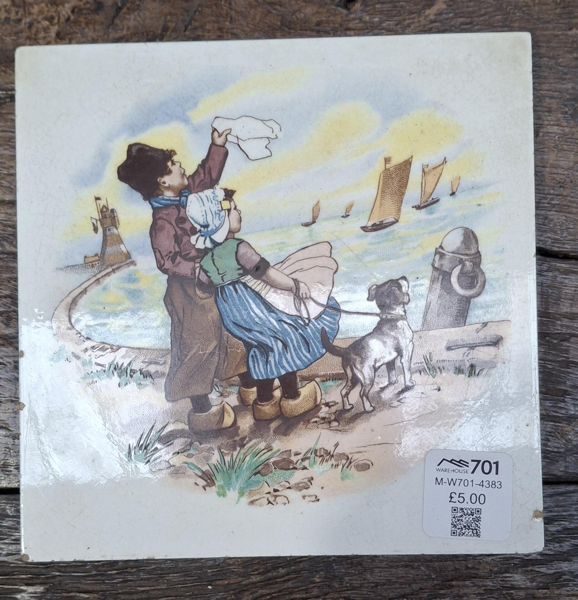 Charming Vintage Tile with Coastal Scene