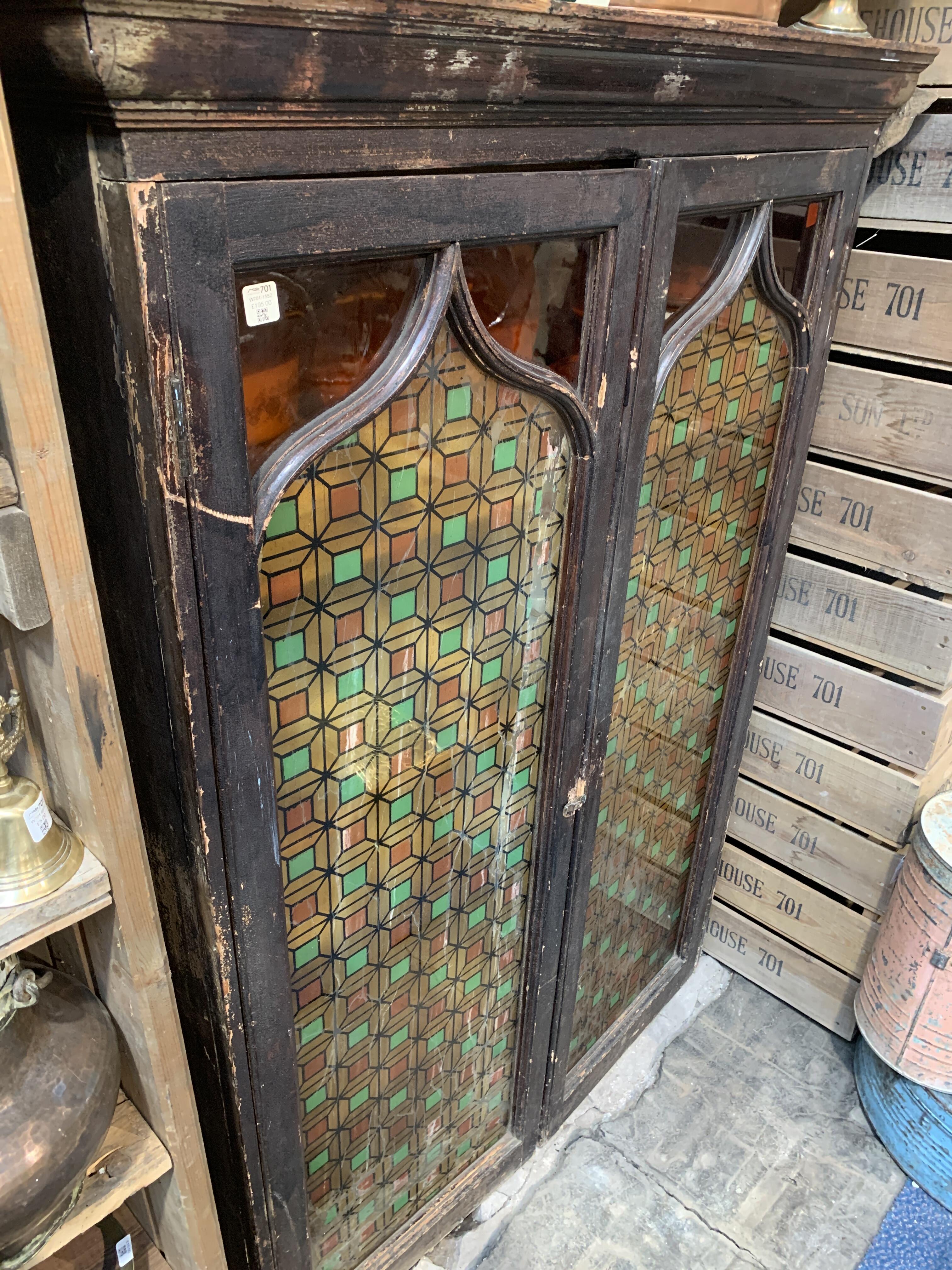 Large Glazed Early 20th Century Cabinet with Stained Glass