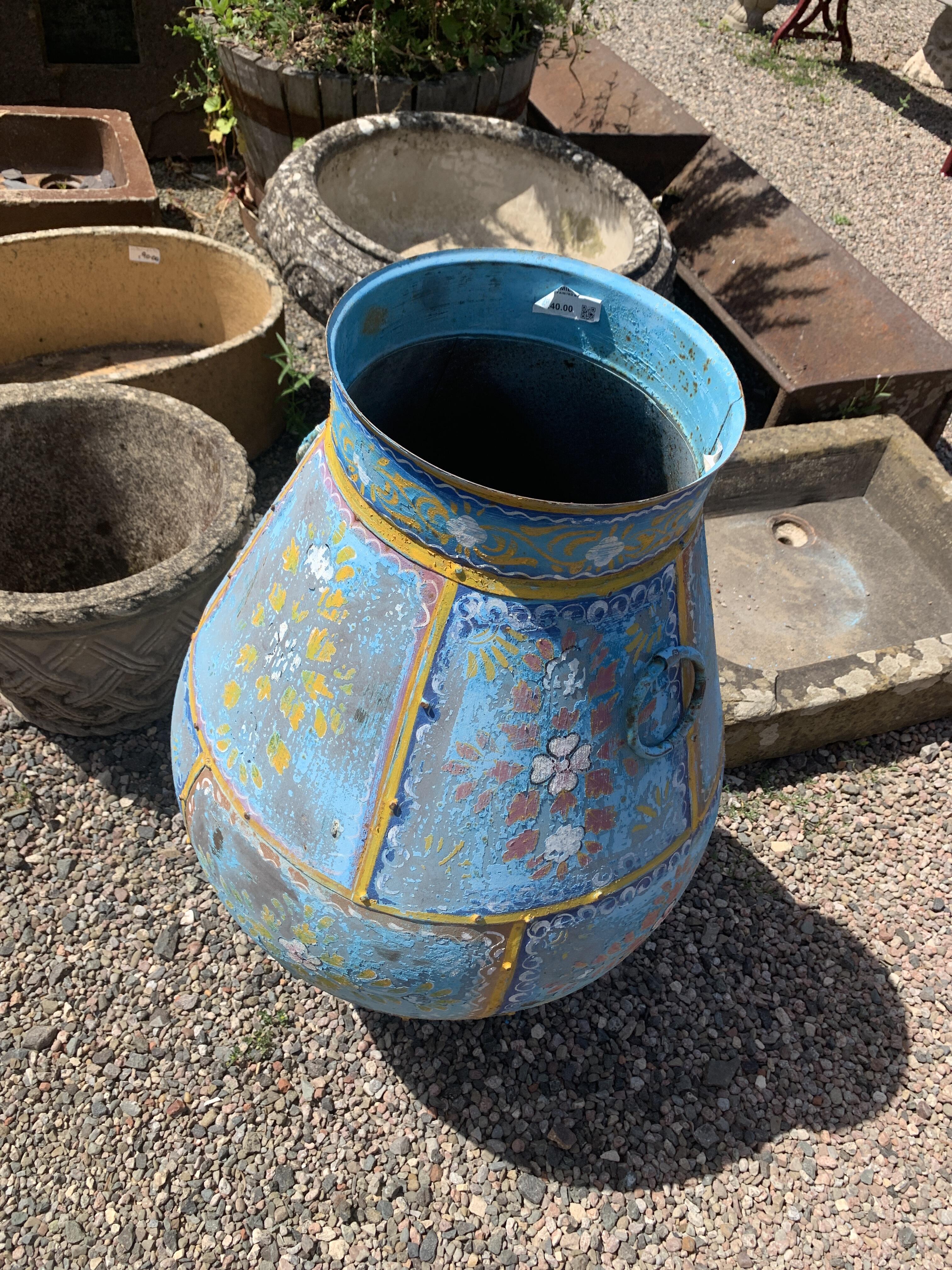 Charming Small Painted Blue Pot