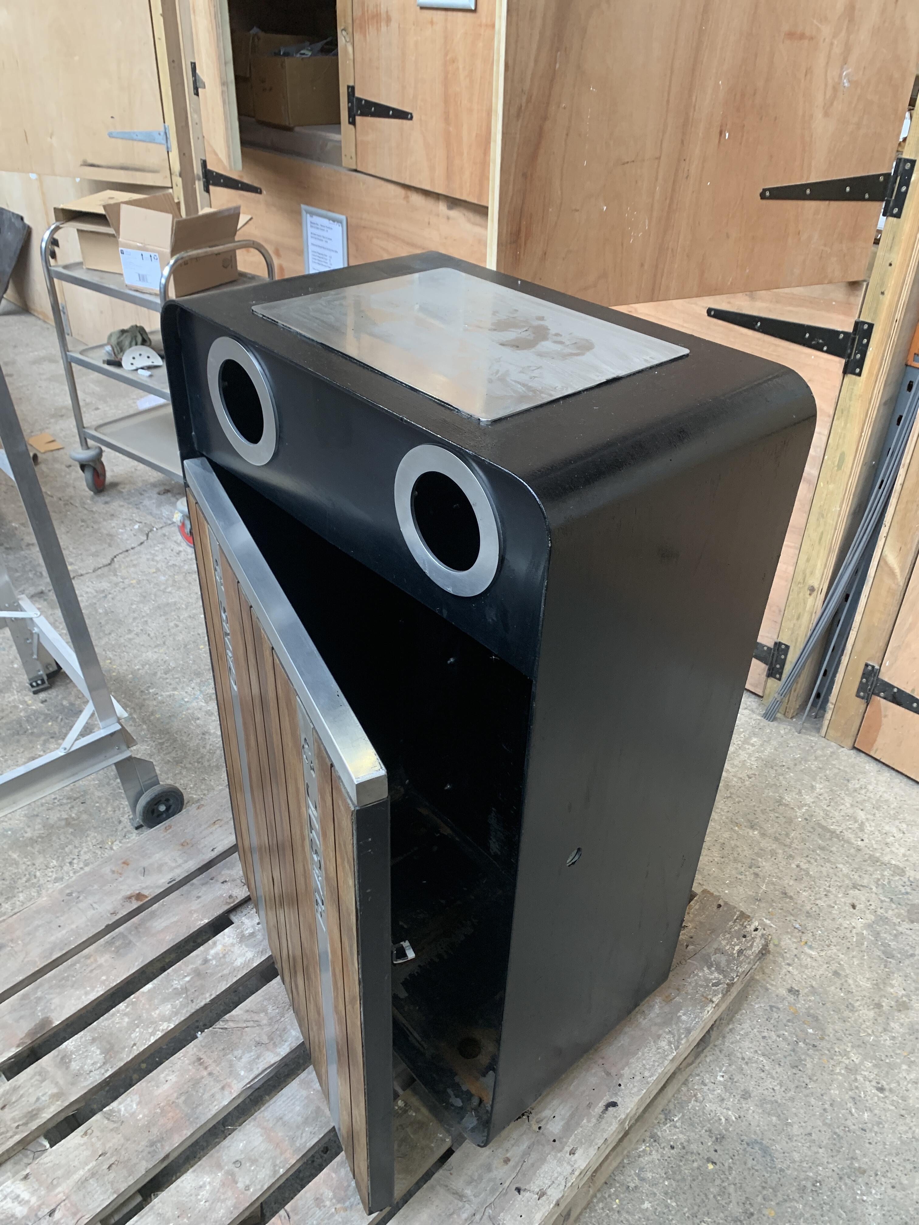 Pair of Black Galvanised Iroko Wood 'Protect' Bins