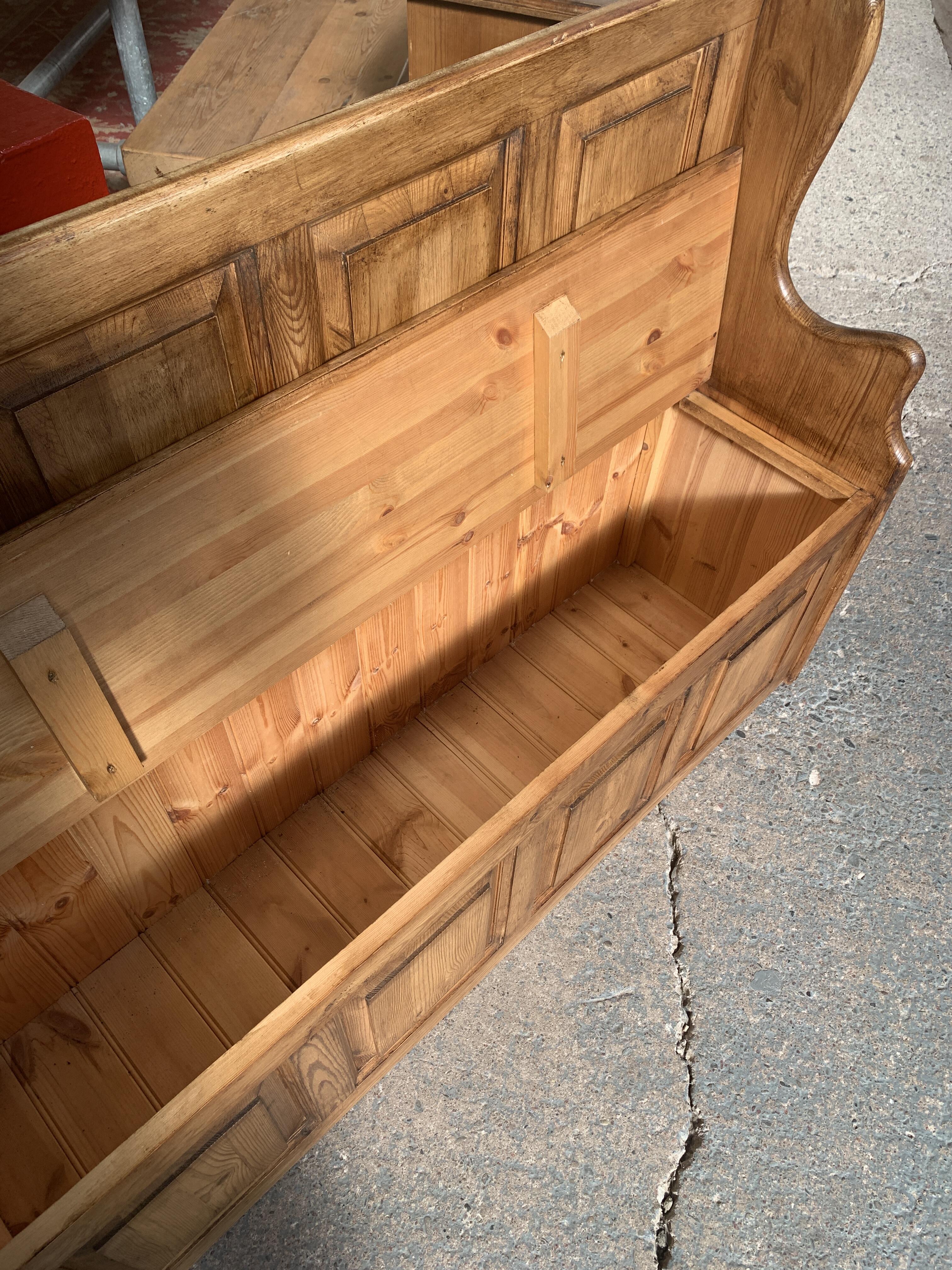 Vintage Pine Monk's Bench with Lift-Up Seat