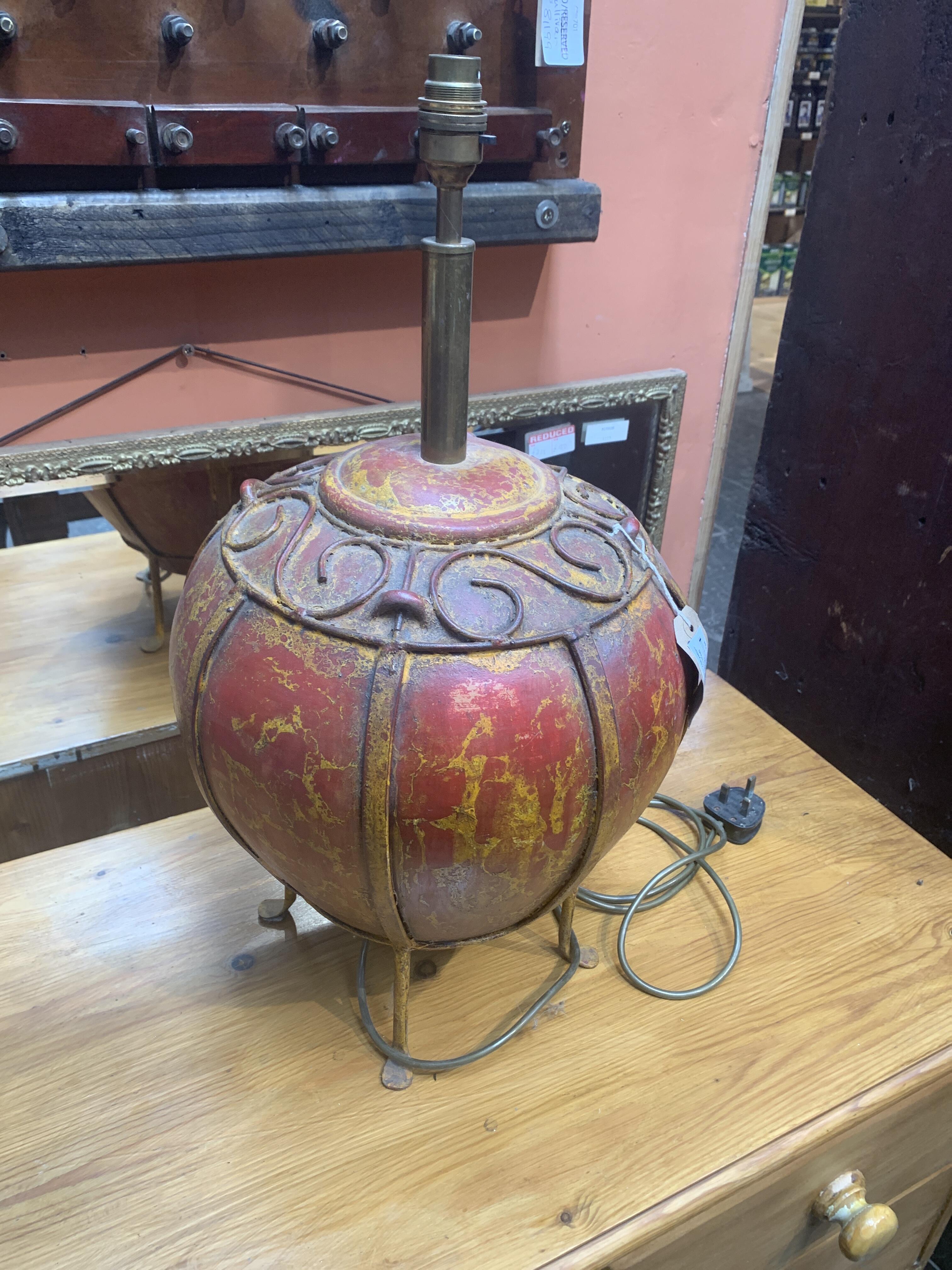 Vintage Metal & Ceramic Red/Yellow Sphere Lamp, 57cm