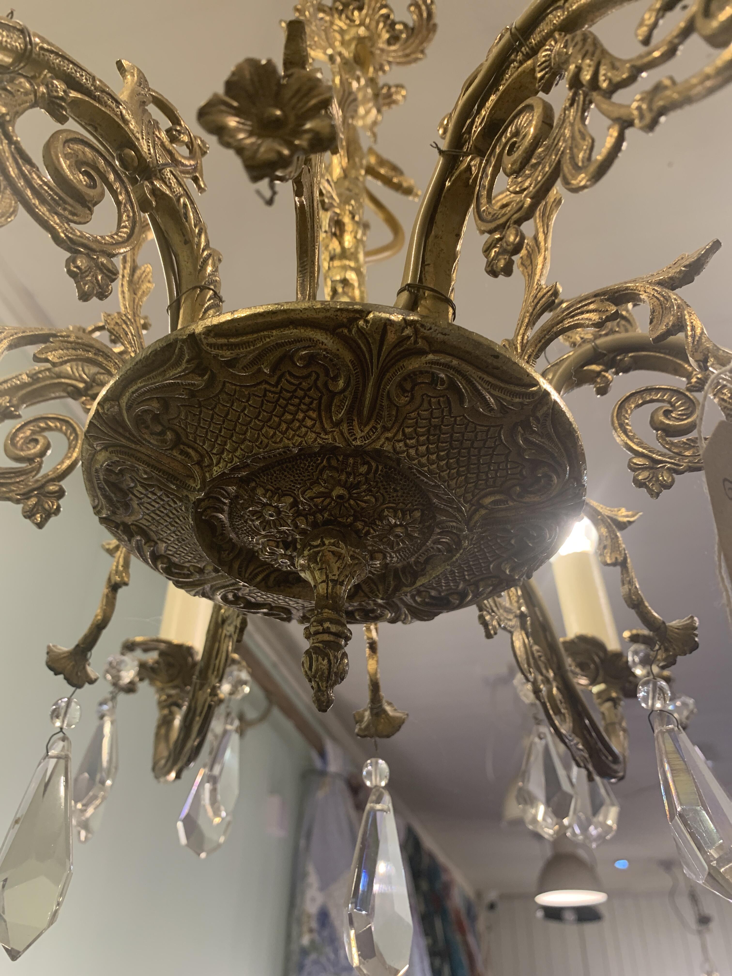 Mid 20th Century Gilt Brass 6 Branch Electrolier