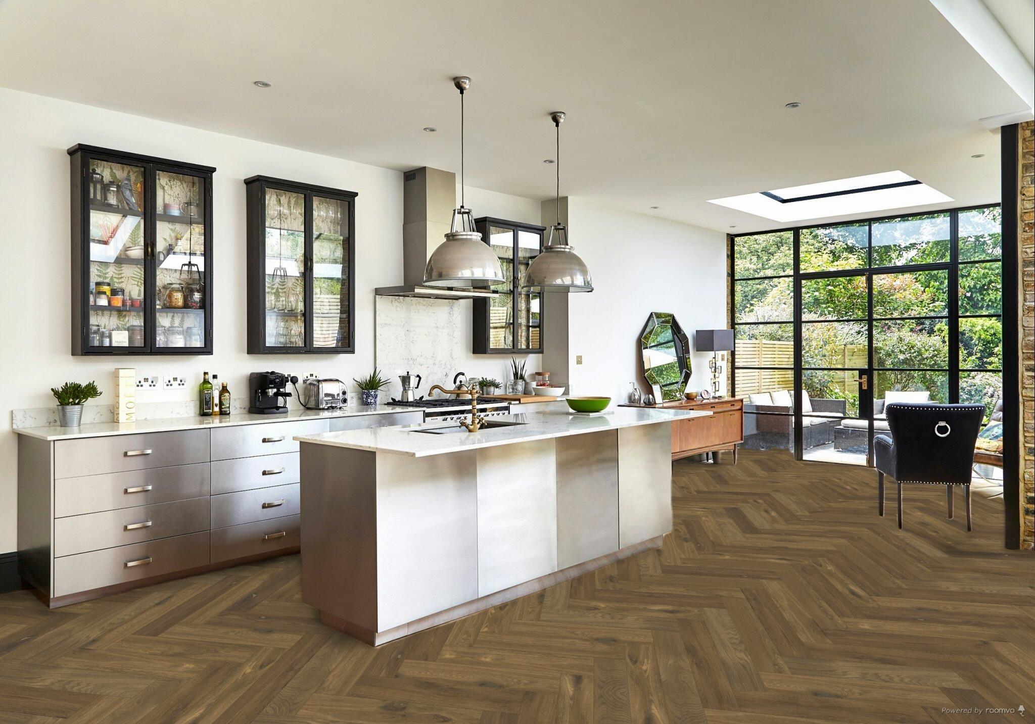 Light Smoked Rustic Herringbone Oak Flooring