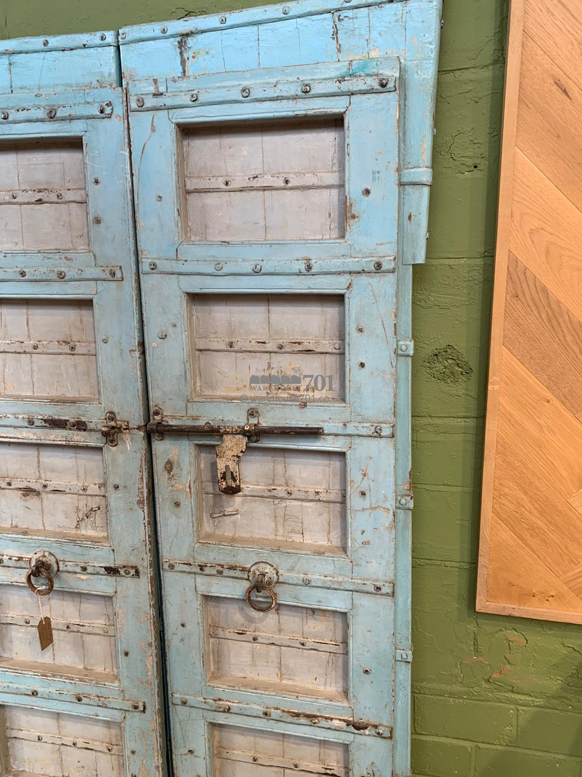 Vintage pair of large blue Pine Doors