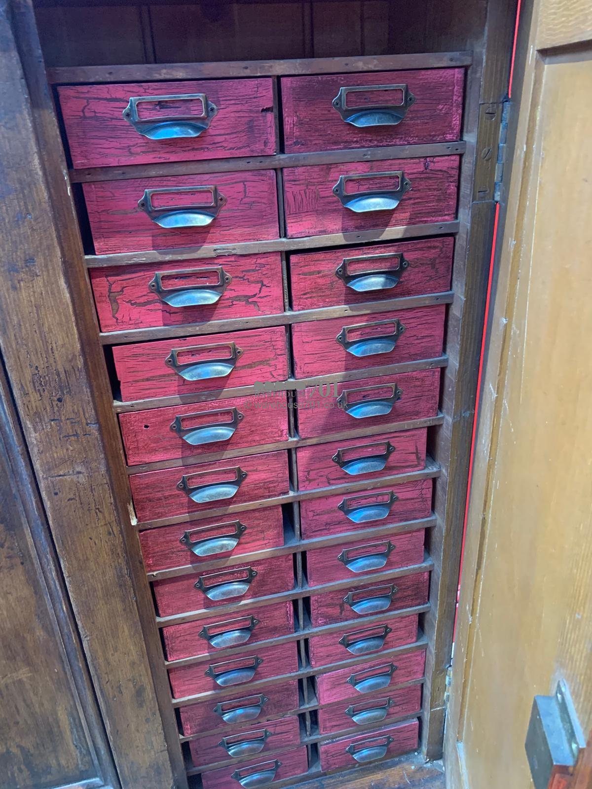 Vintage Double Door Multi Drawer Foundry Lettering Cabinet