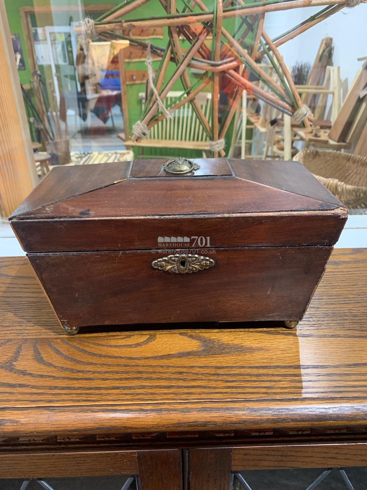 Antique wood tea caddy sarcophagus