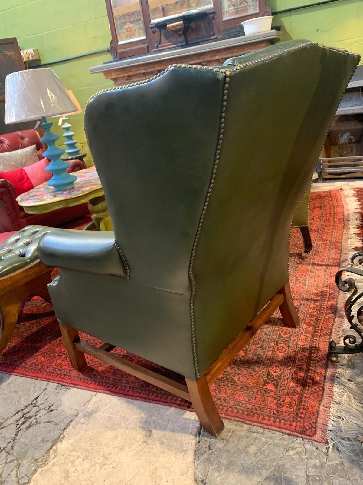 Deep Green Leather Wingback Chair