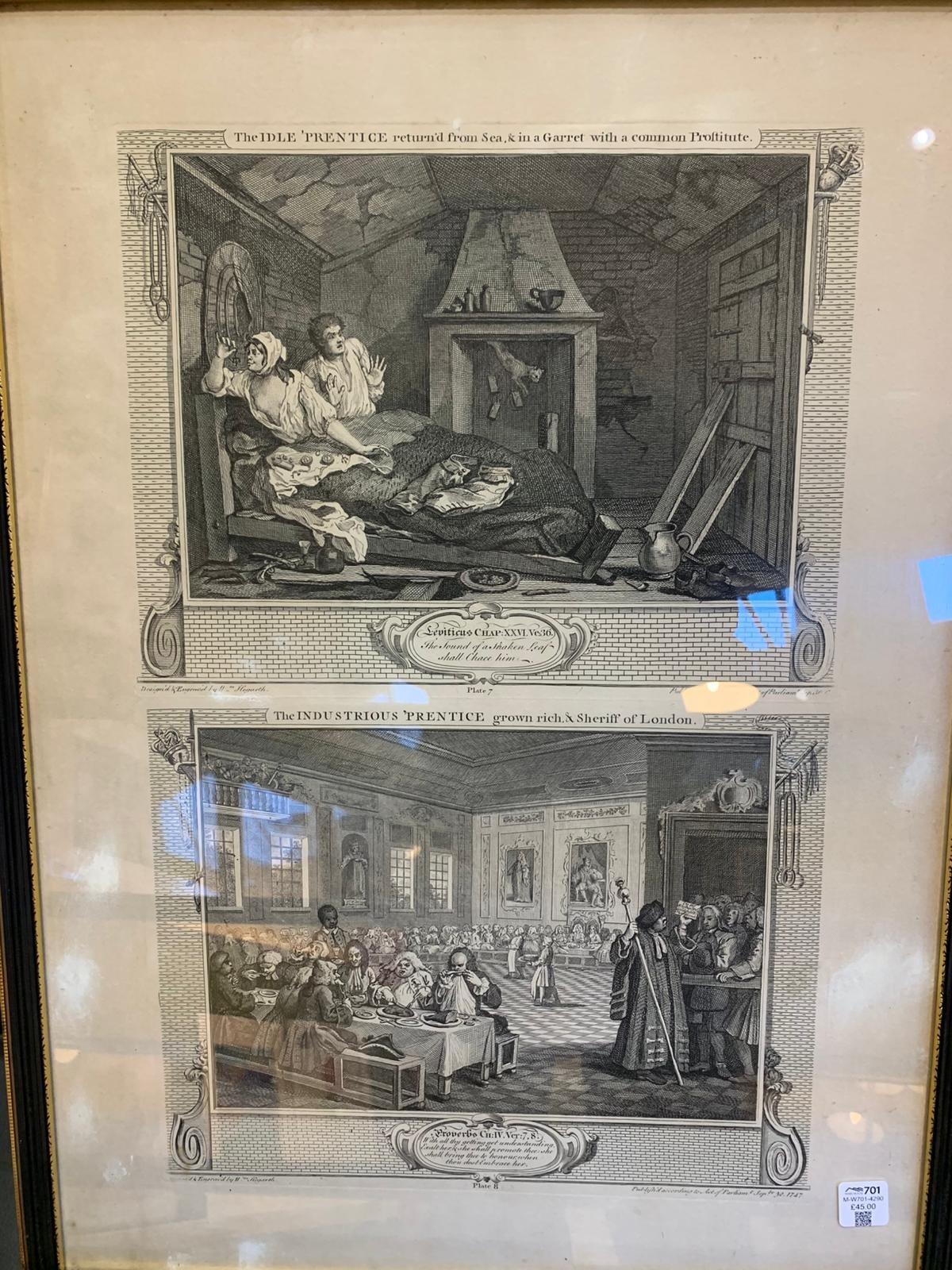 Antique Hogarth prints Industrious and idle 'prentice - sold separately