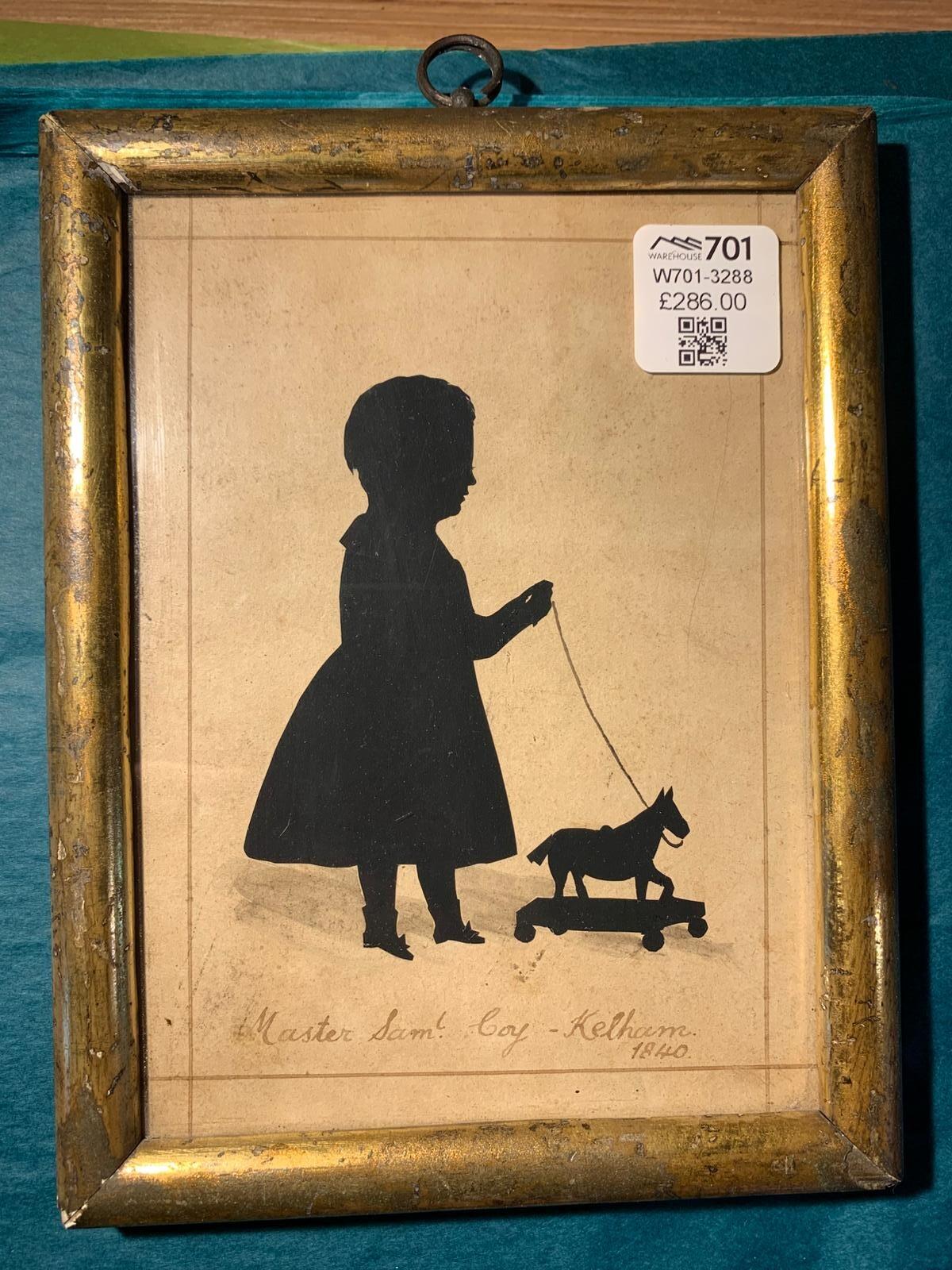 19th C silhouette Boy Pulling Horse