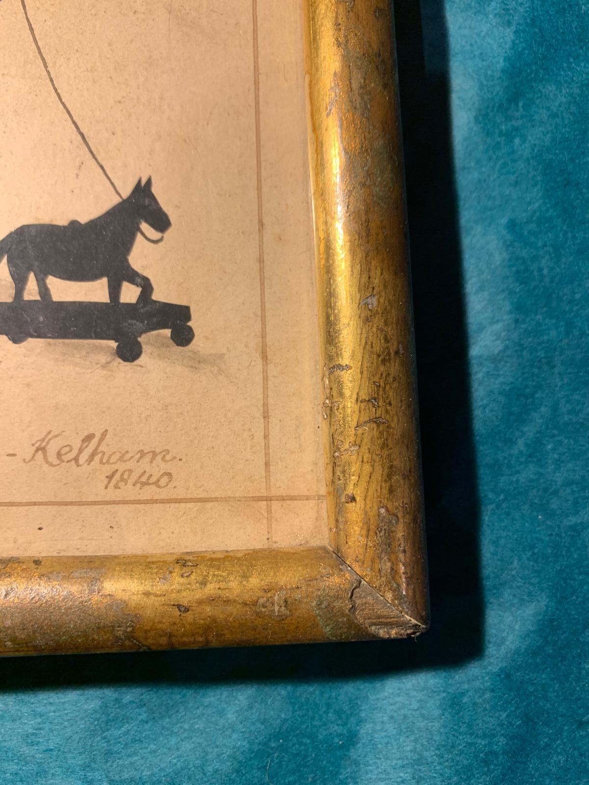 19th C silhouette Boy Pulling Horse