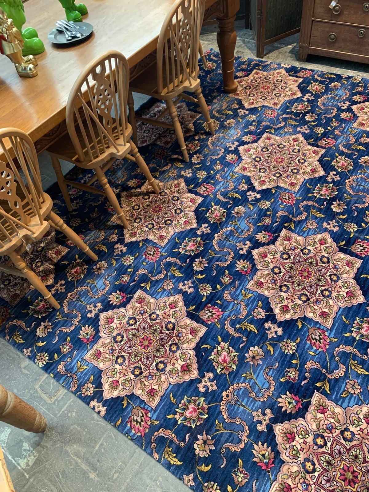 Vintage huge rug navy ground multi colour flowers