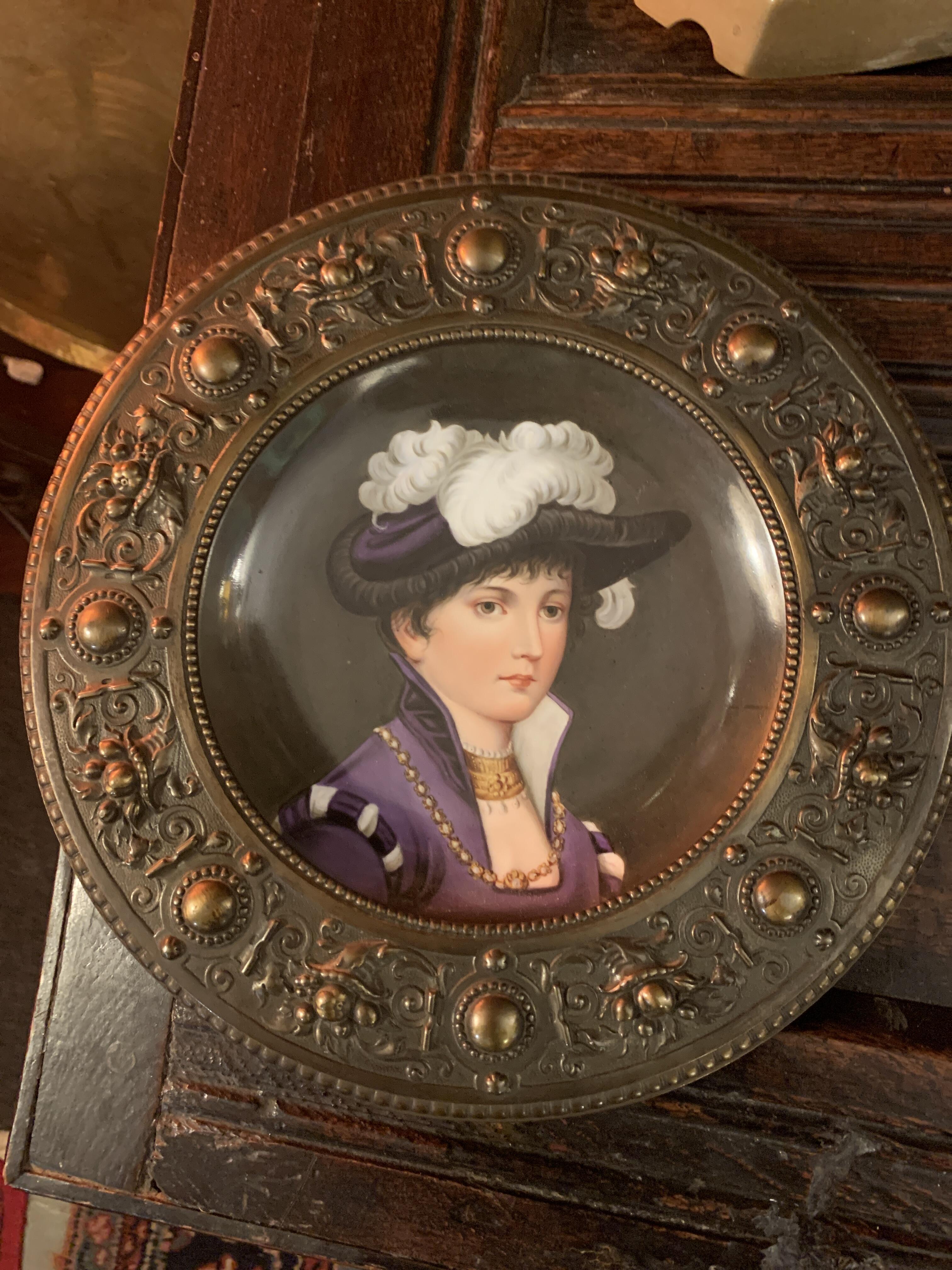 Antique Porcelain Dish in Brass Frame