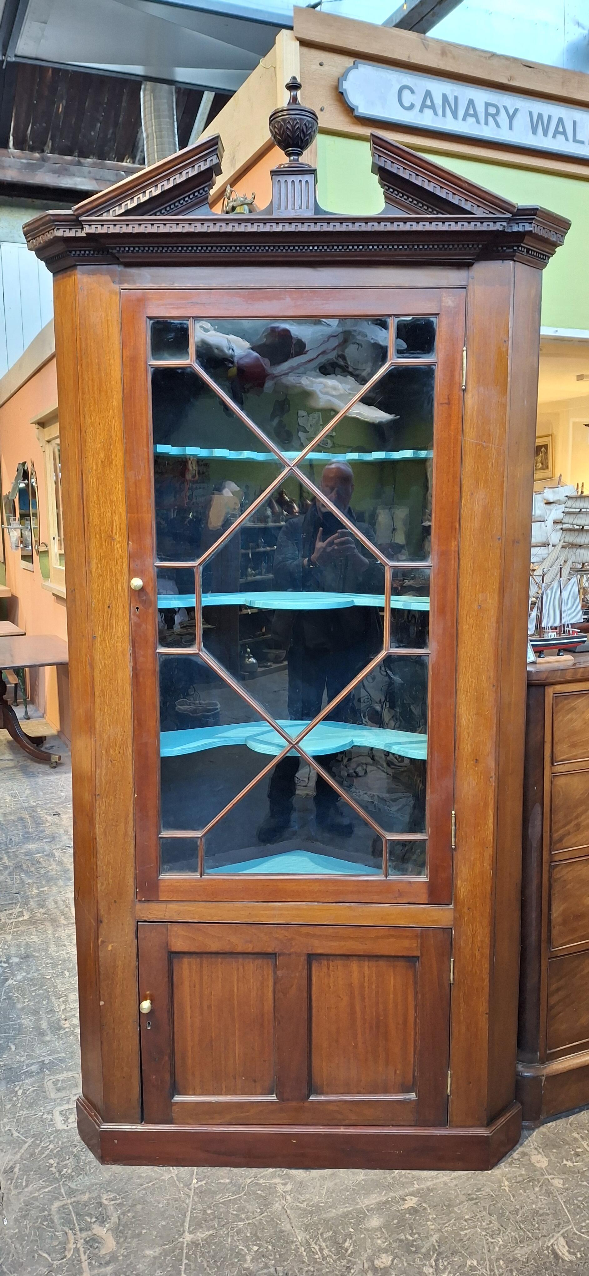 Antique Glazed Two Door Cupboard with Painted Shelves
