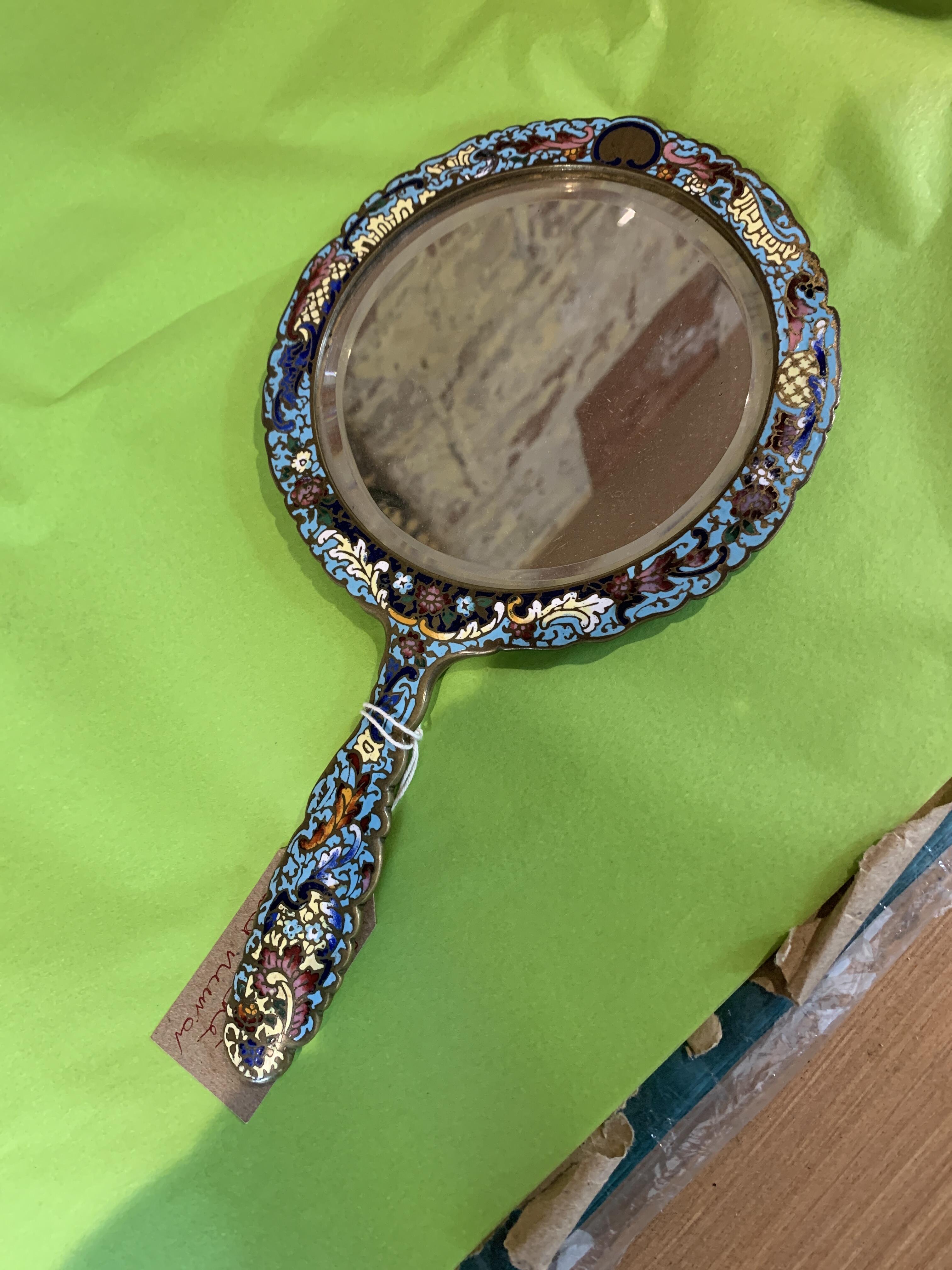 Antique Cloisonné Enamel Hand Mirror