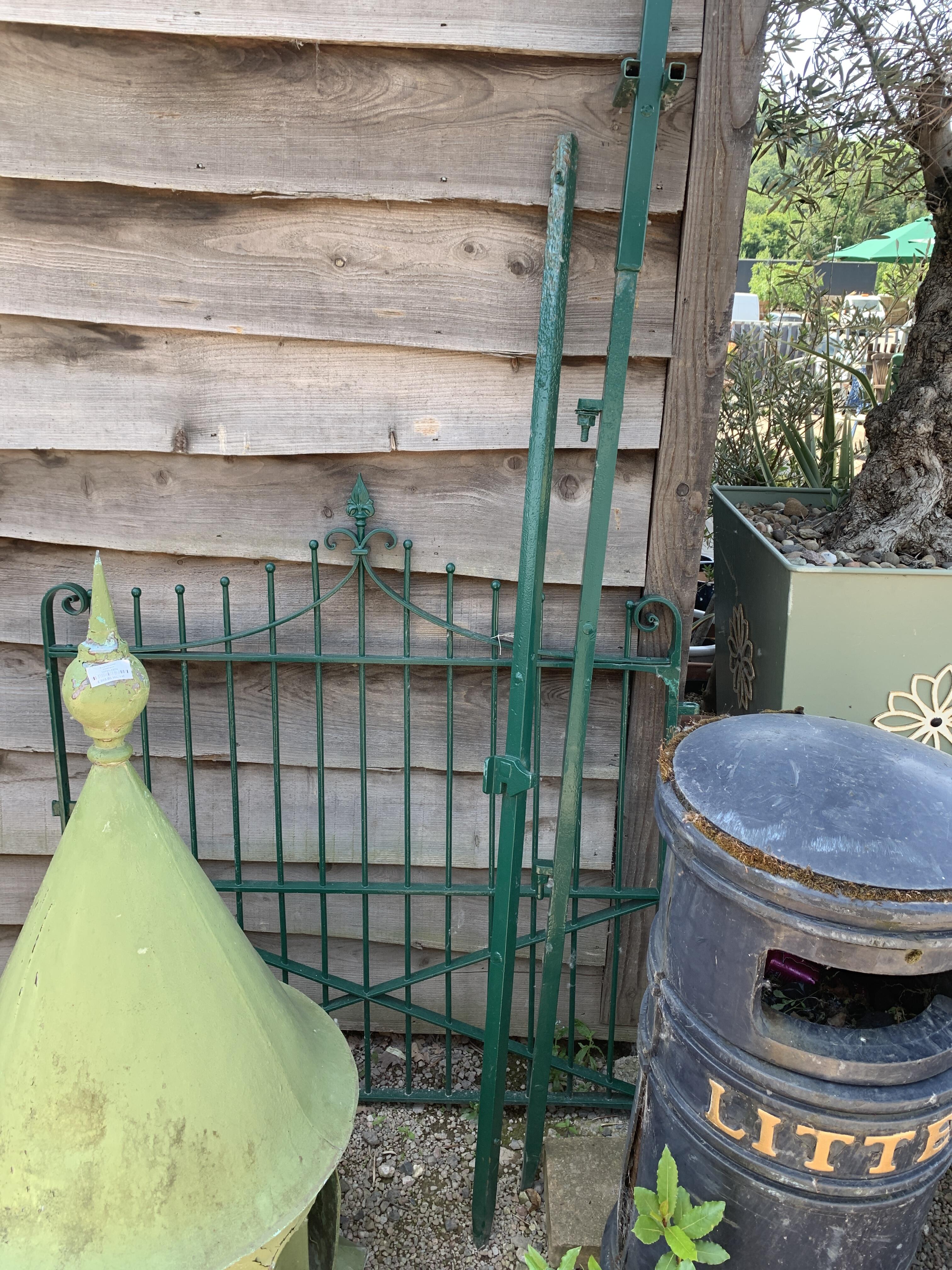 Reclaimed Green Wrought Iron Gate & Posts Set