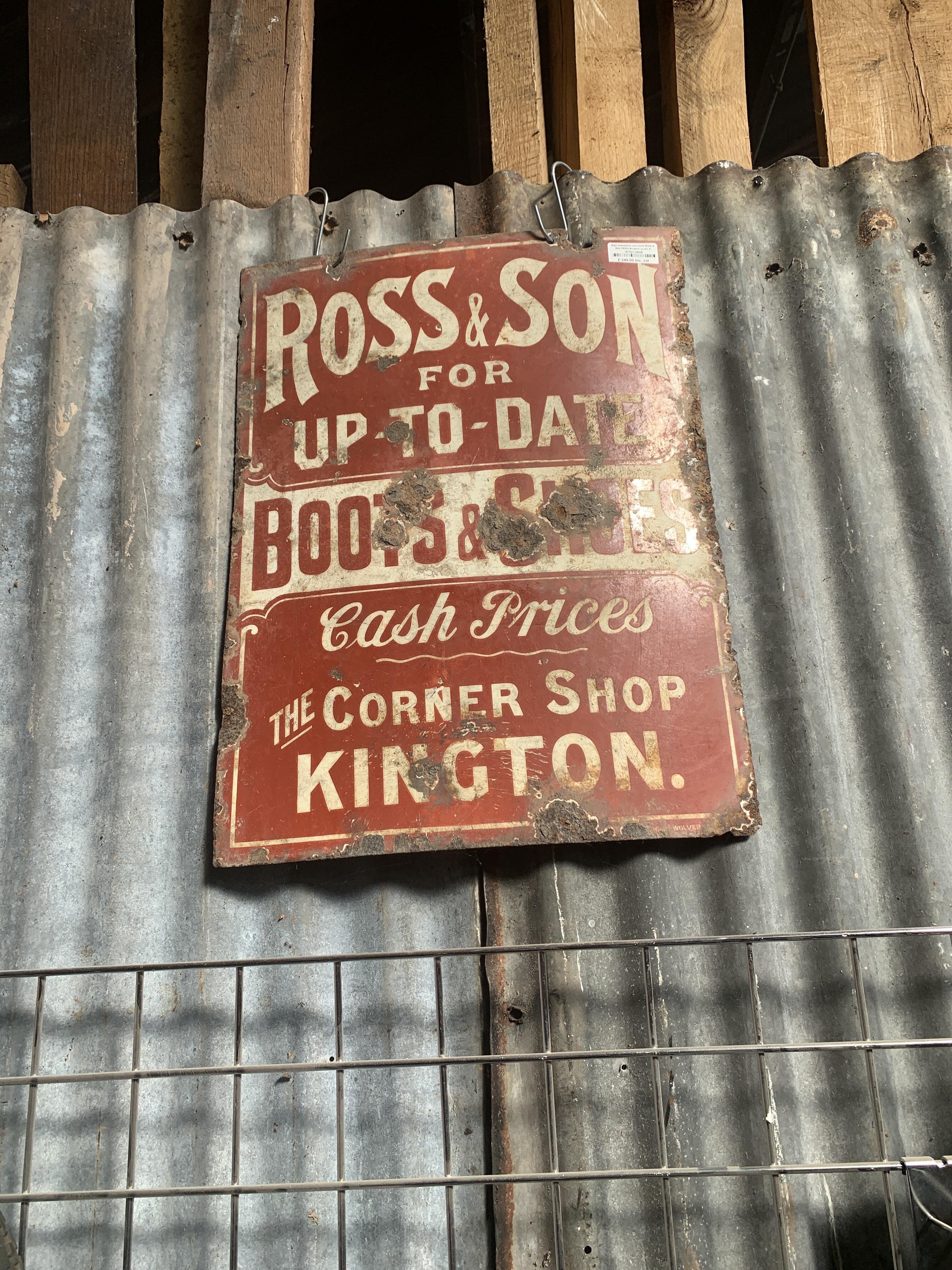Vintage Red/White Enamel Ross & Son Sign