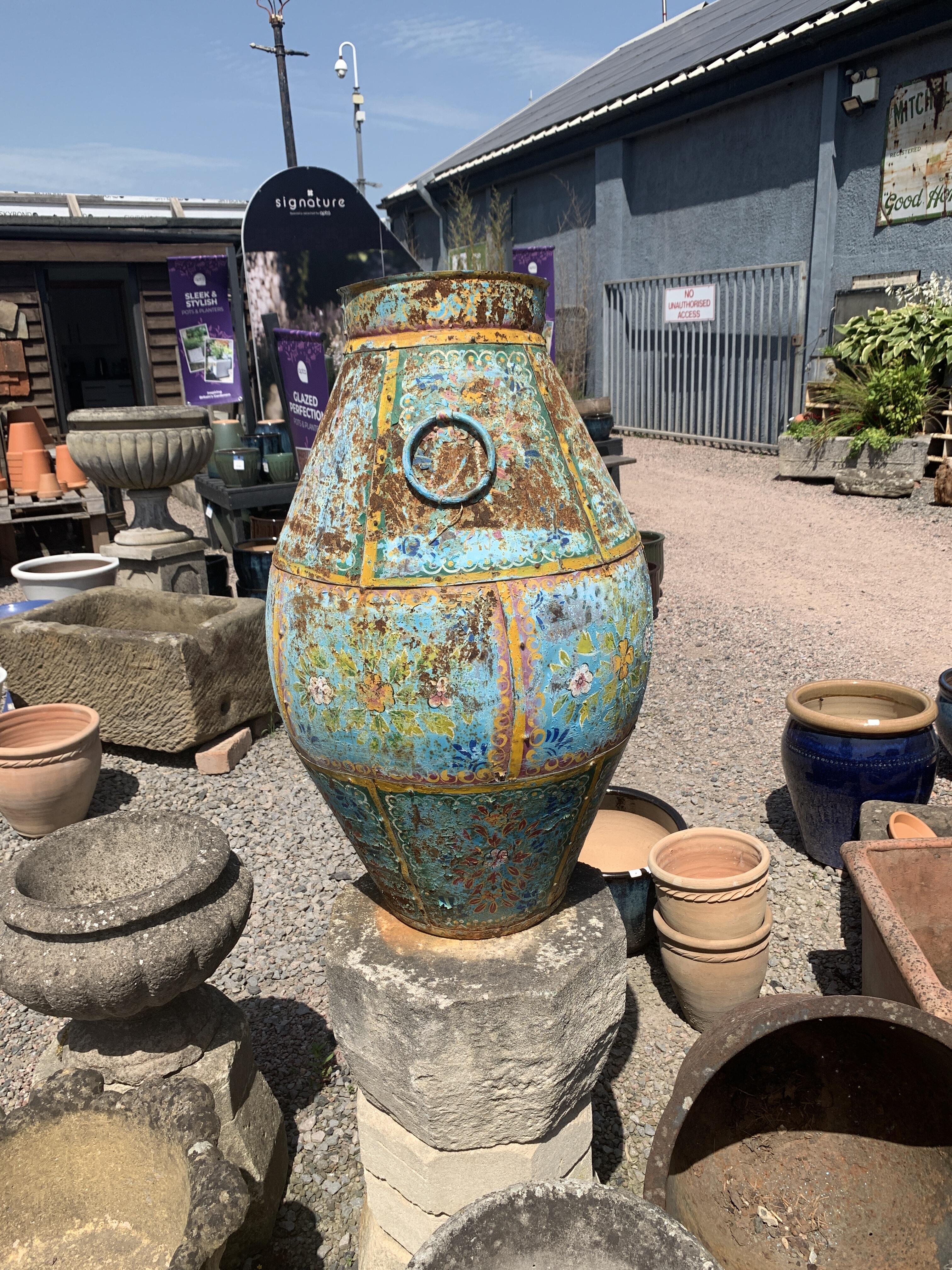 Charming Small Painted Blue Pot