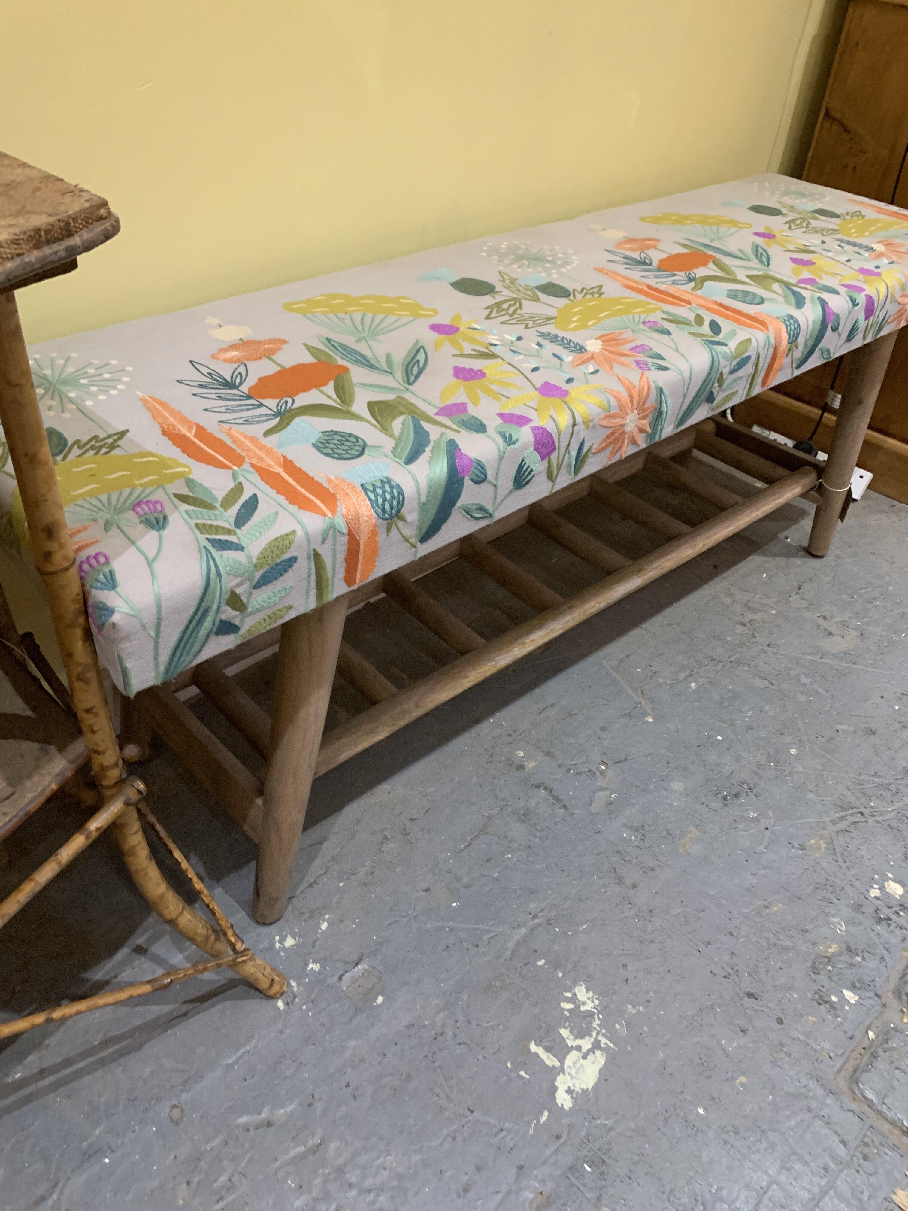 AQUAH Bertie Bench with Floral Upholstery