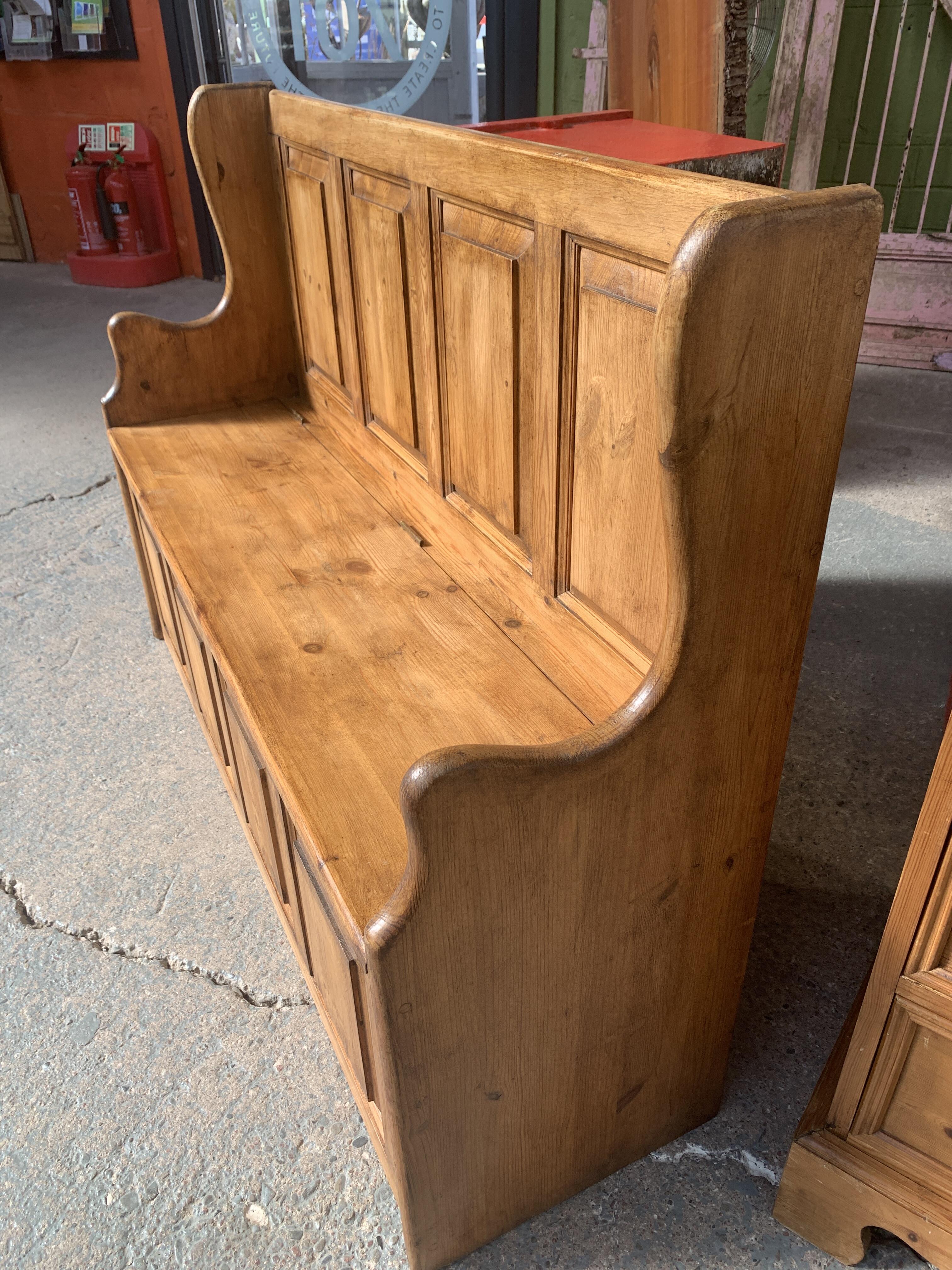 Vintage Pine Monk's Bench with Lift-Up Seat