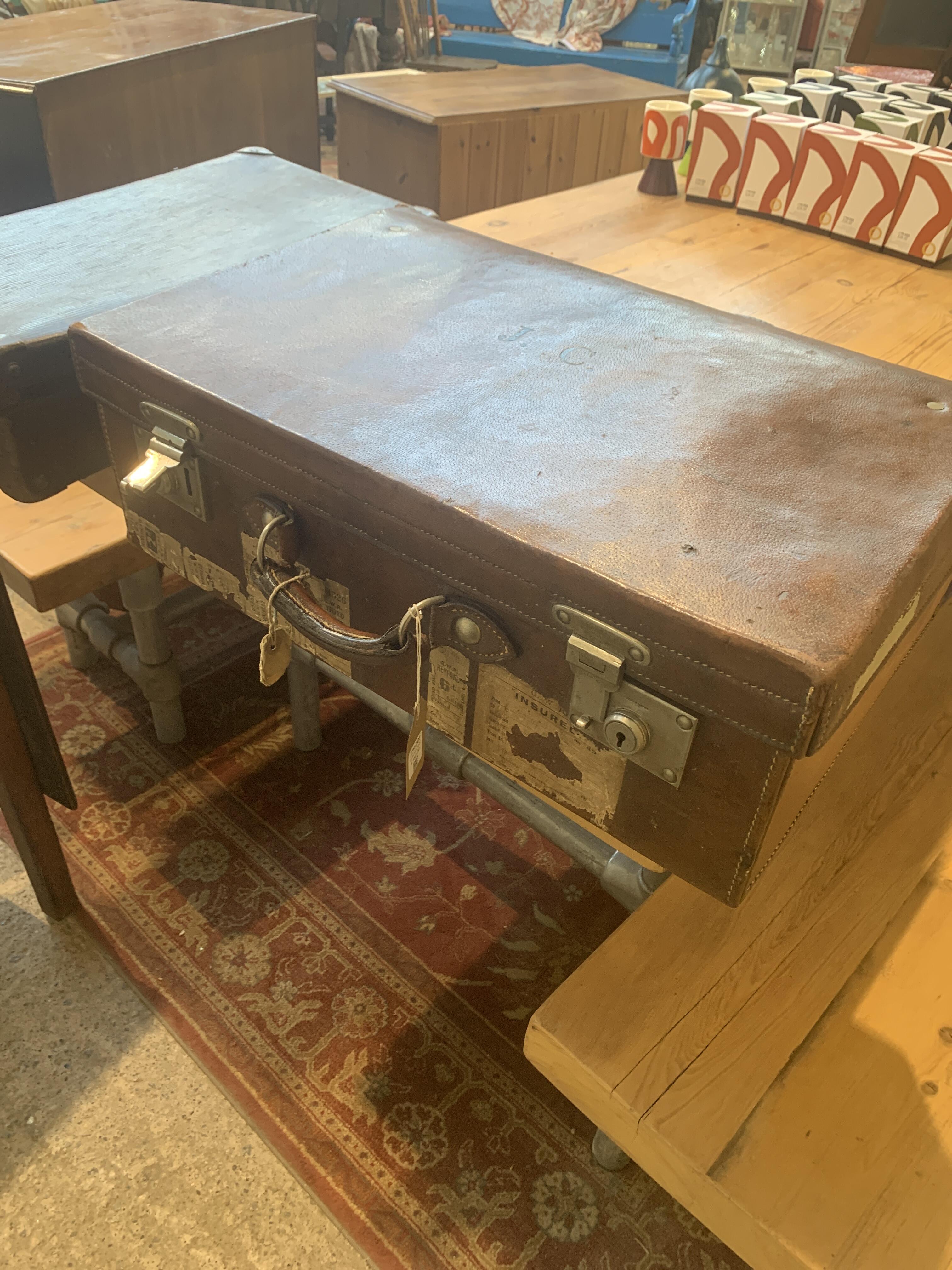 Antique Army & Navy Leather Suitcase JN238