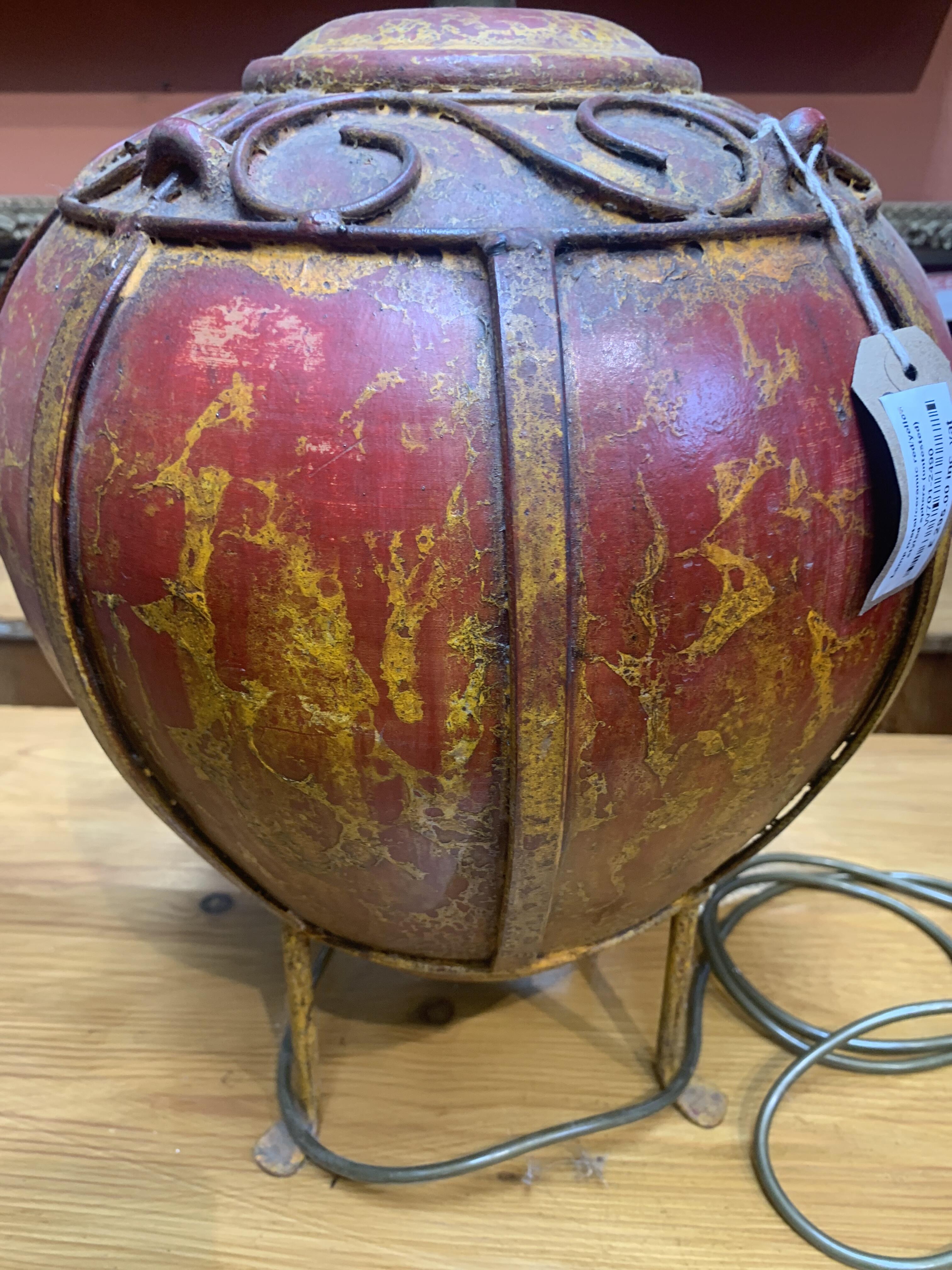 Vintage Metal & Ceramic Red/Yellow Sphere Lamp, 57cm