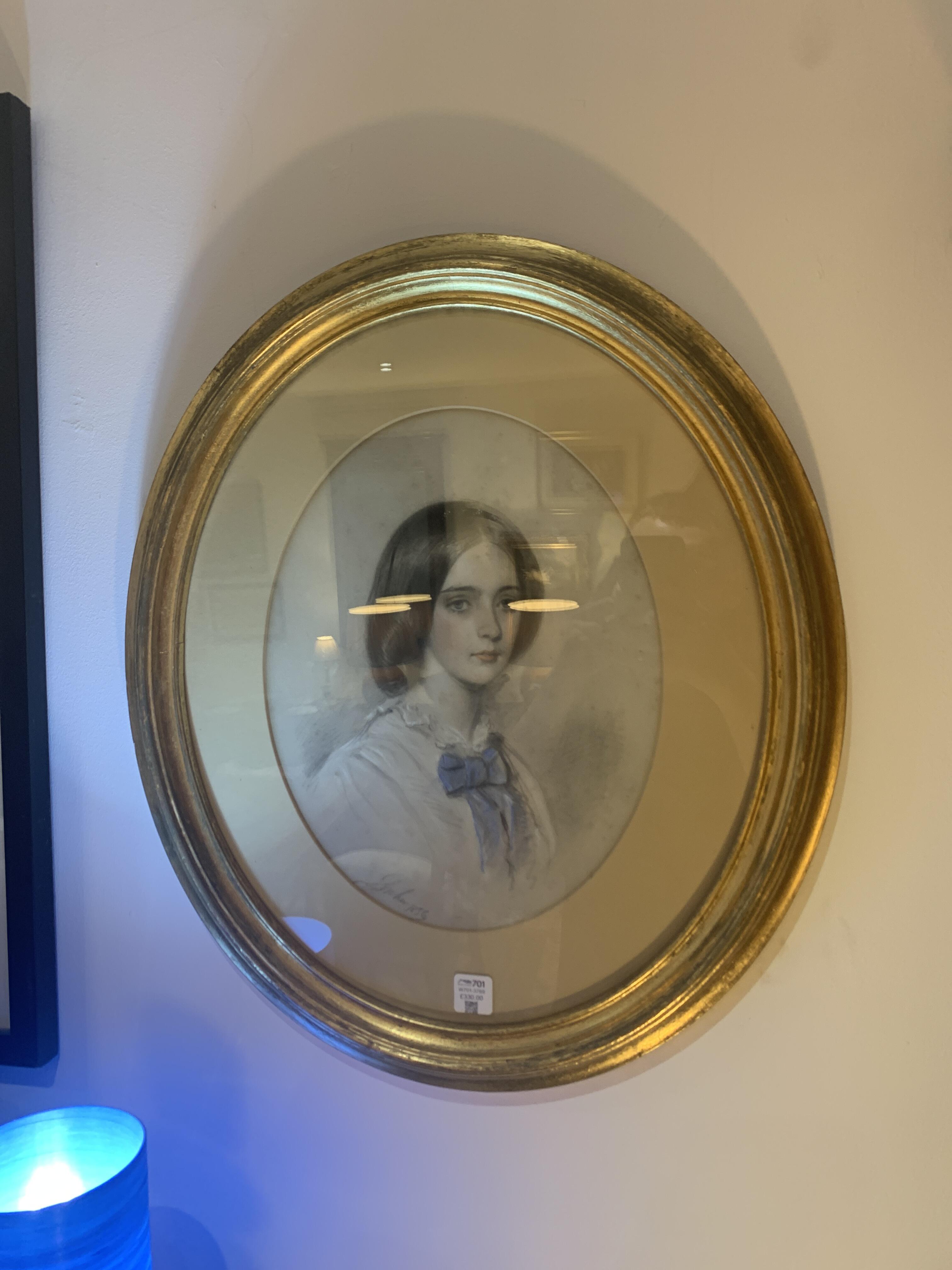 19th Century Watercolour Portrait of Young Lady
