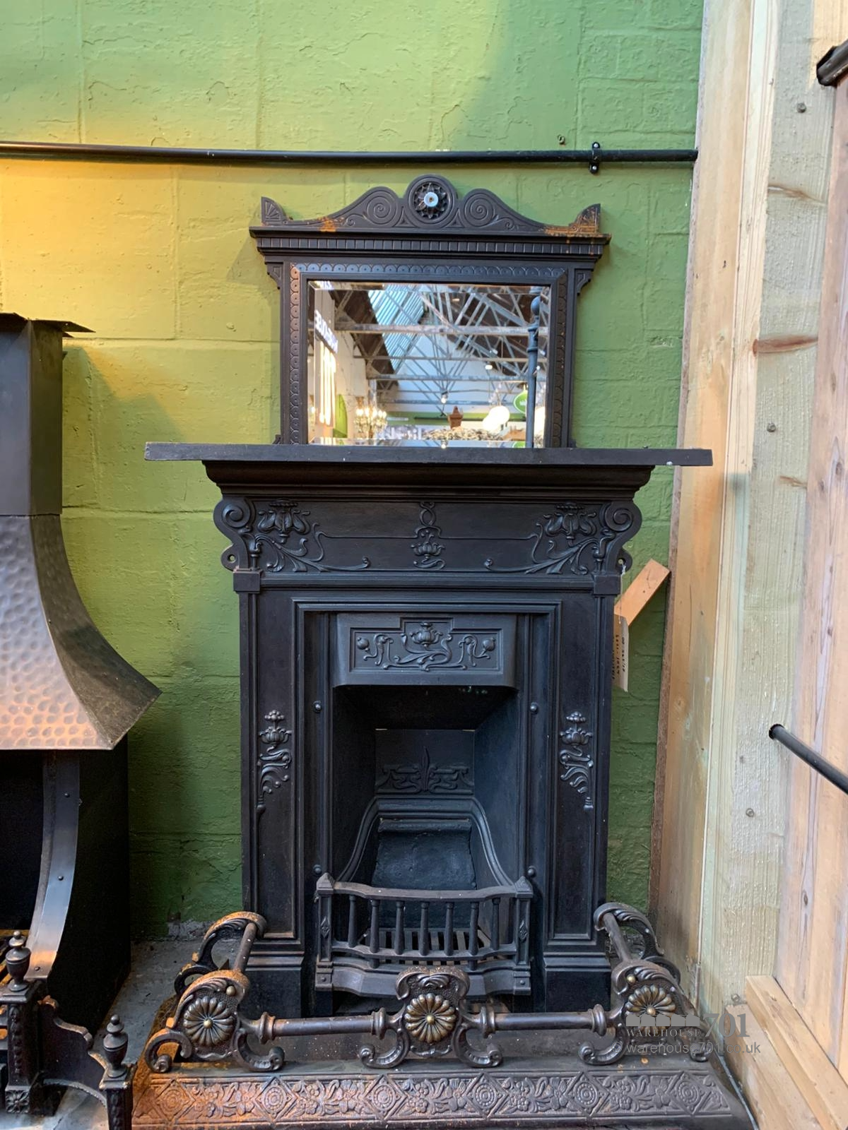 Art nouveau fireplace, Fender and mirror