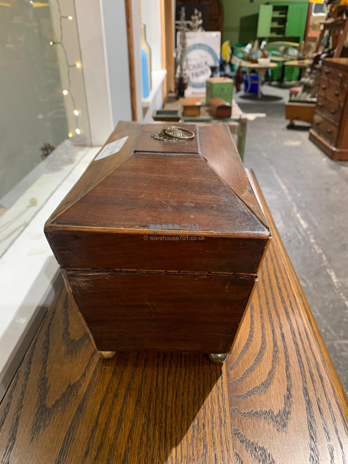 Antique wood tea caddy sarcophagus