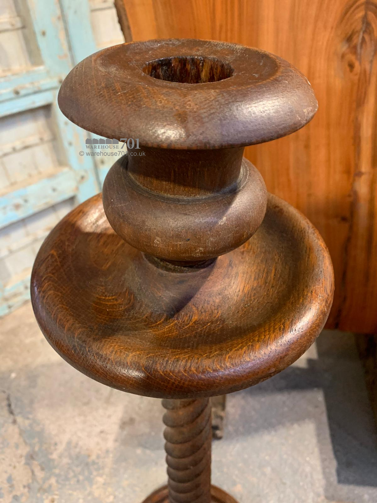 Pair of Large Turned Oak Candlesticks