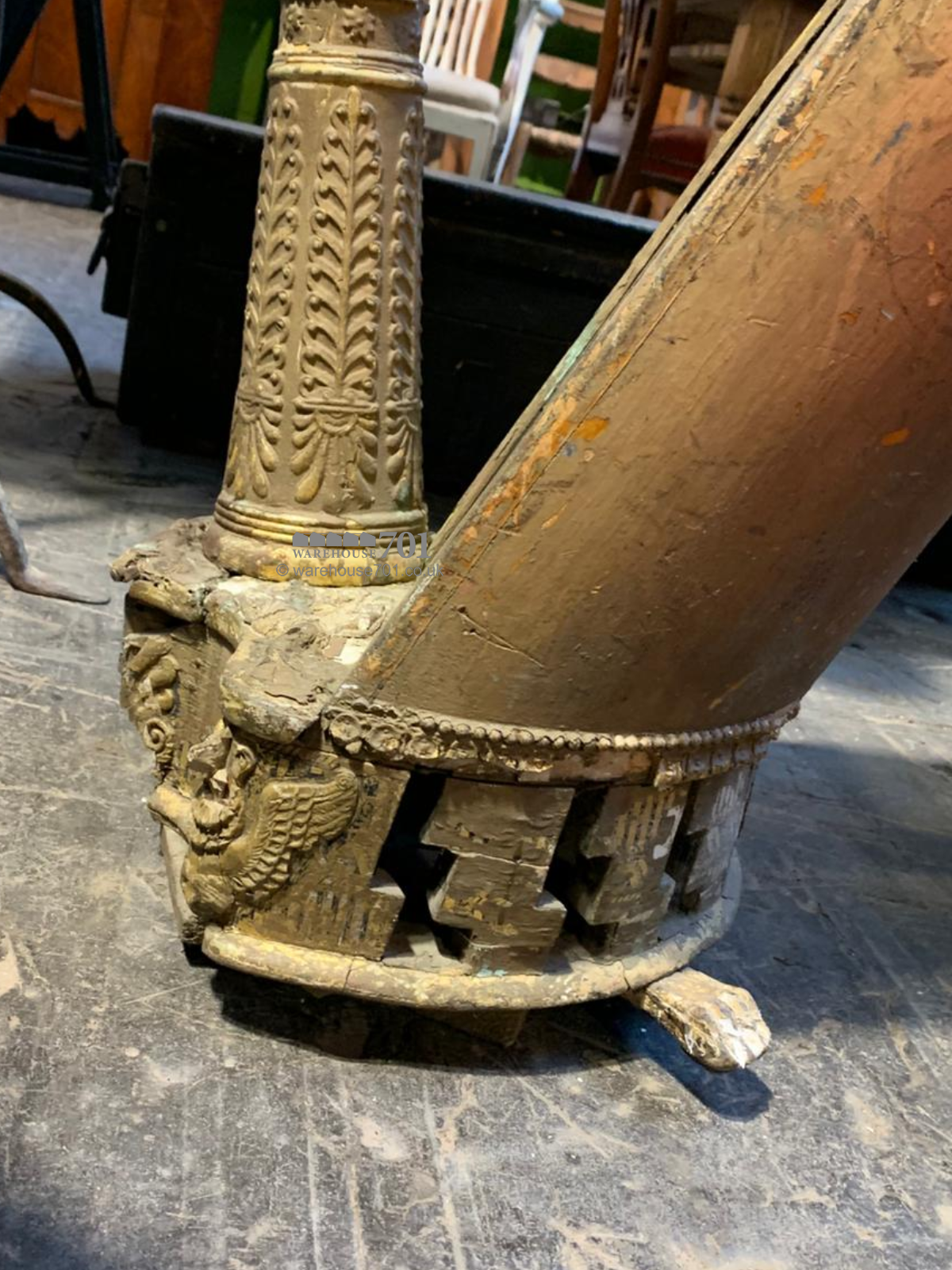 250 year old English gilded wood harp