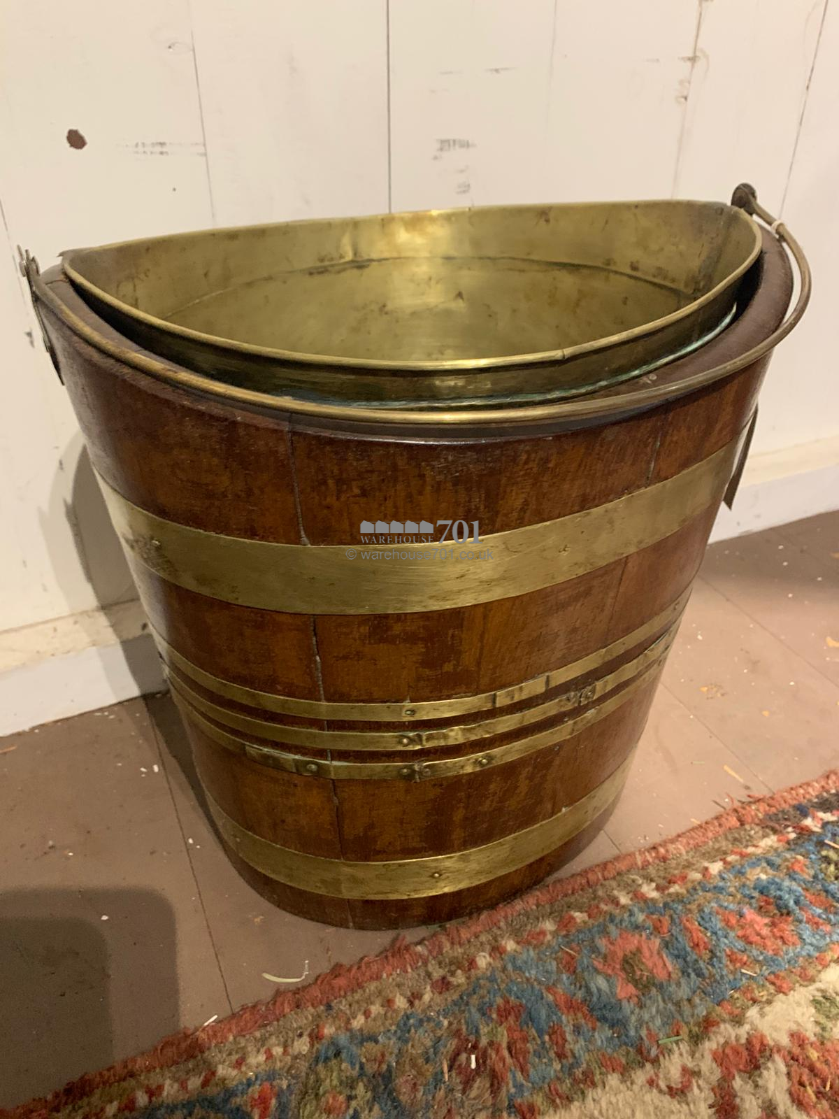 Antique brass banded wooden bucket
