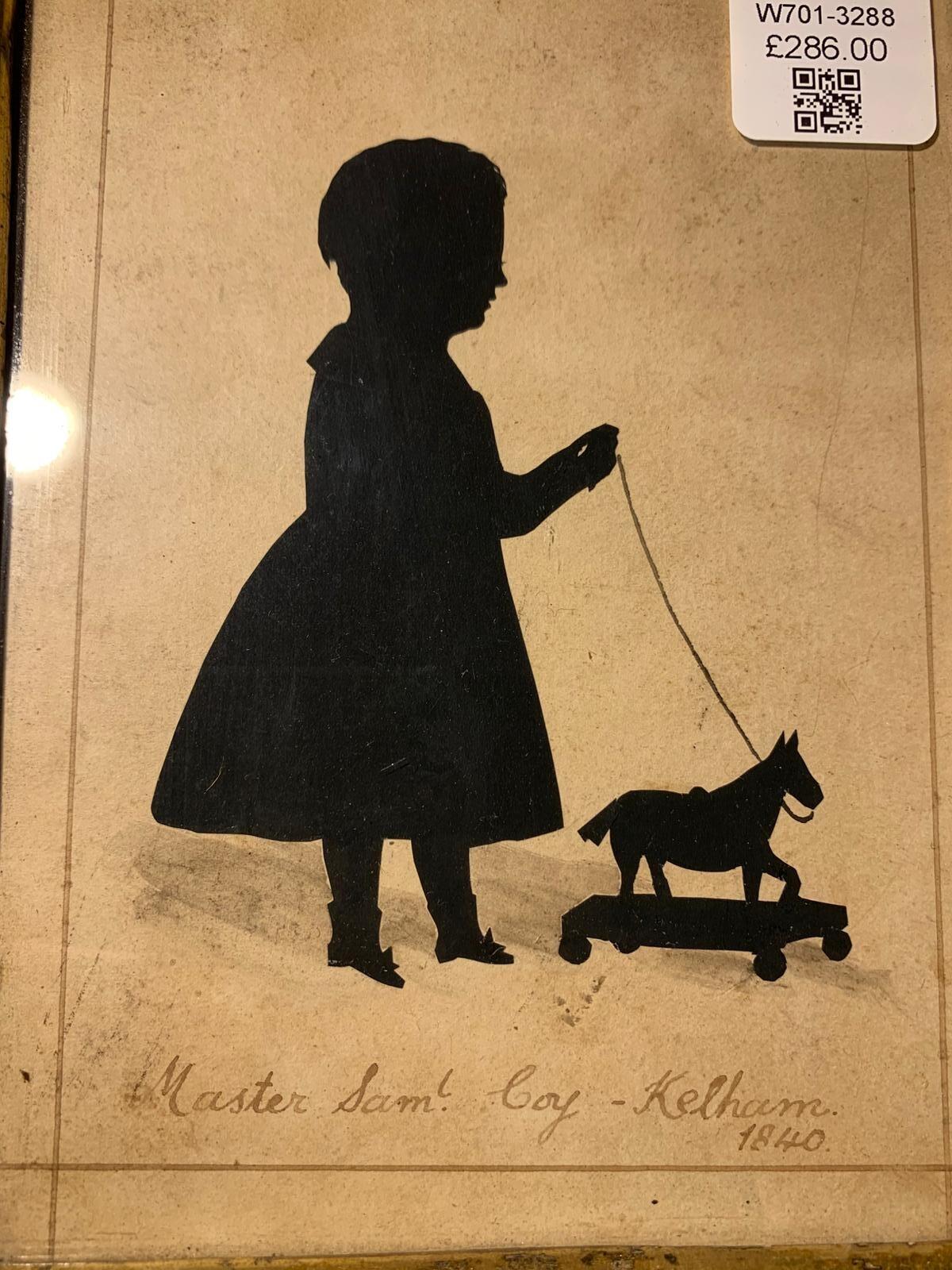 19th C silhouette Boy Pulling Horse