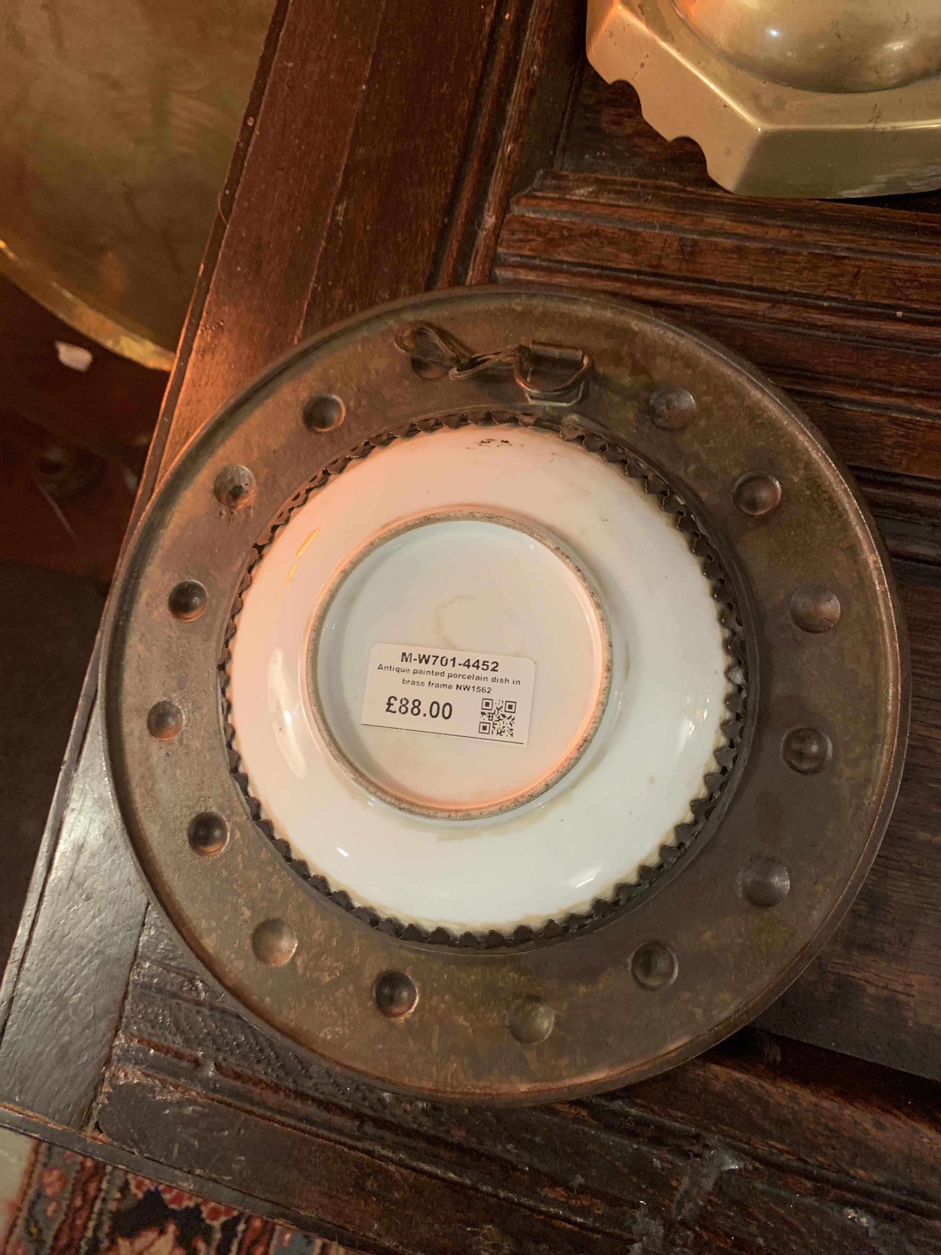 Antique Porcelain Dish in Brass Frame