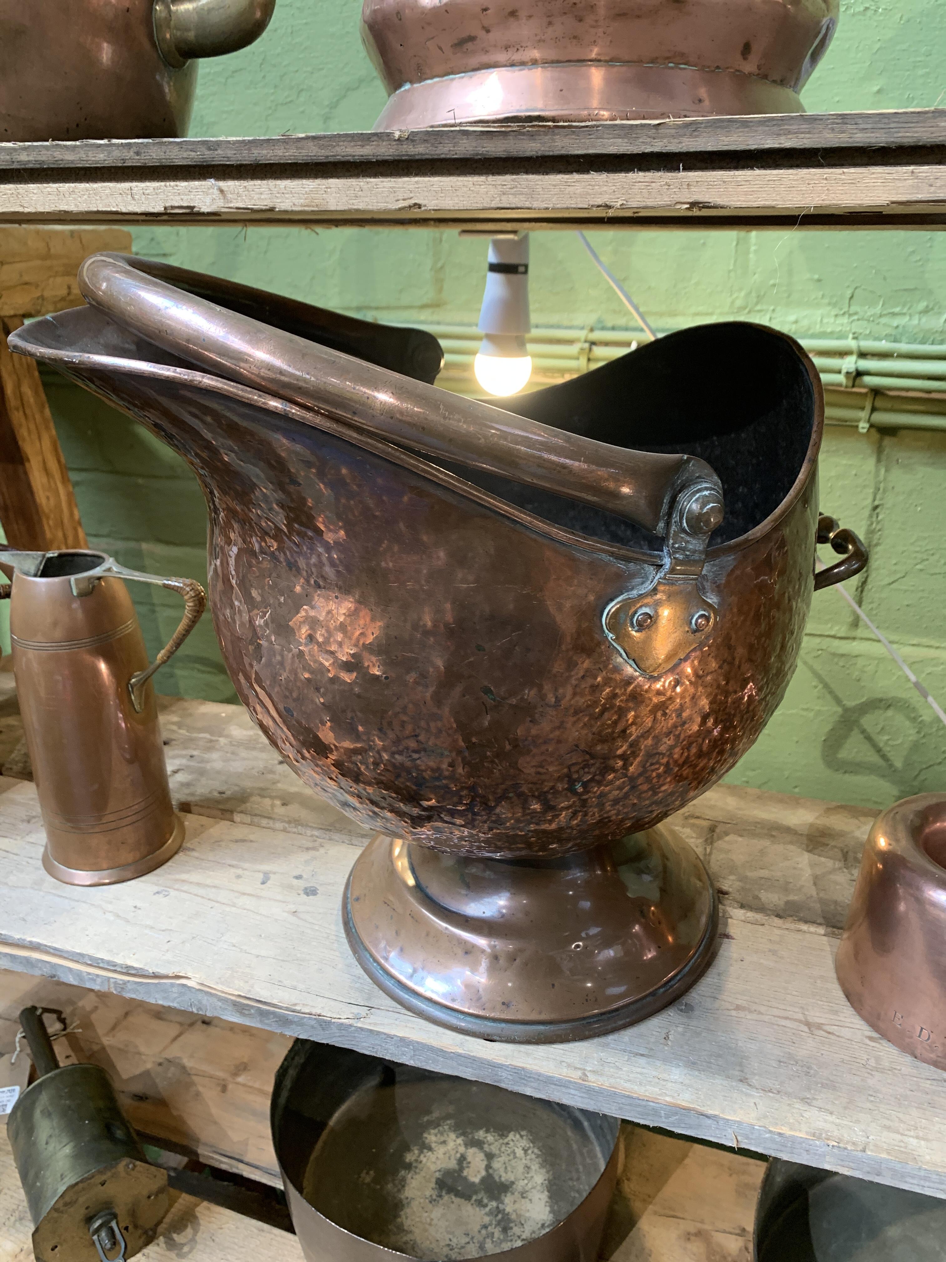 Antique Copper Coal Scuttle with Patina