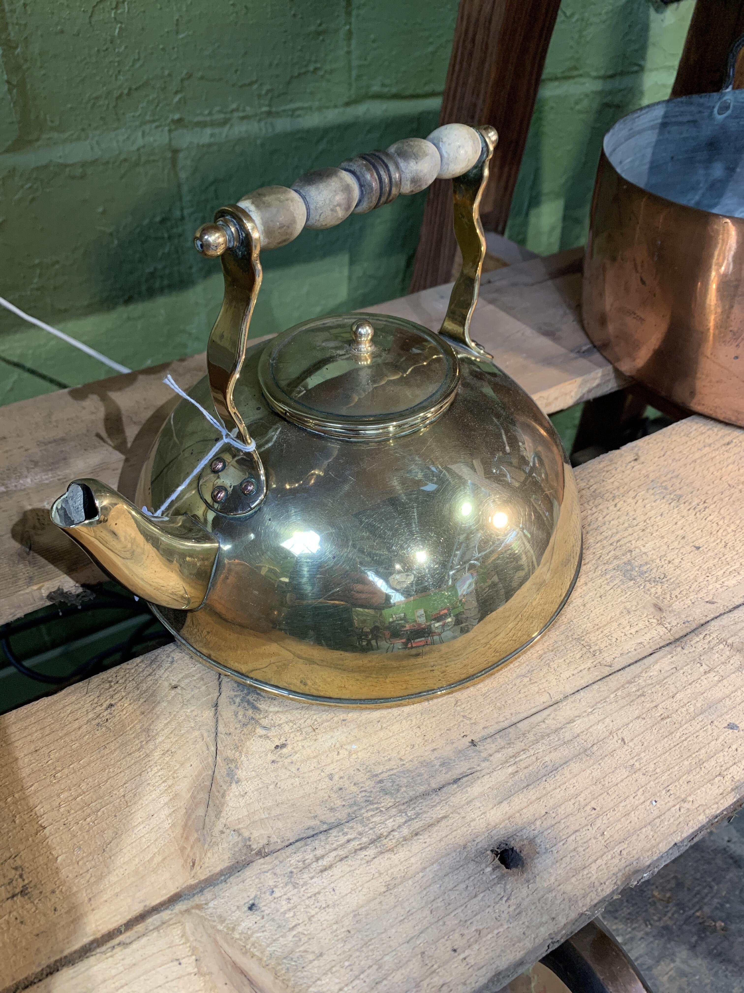 Charming Vintage Brass Kettle with Wooden Handle