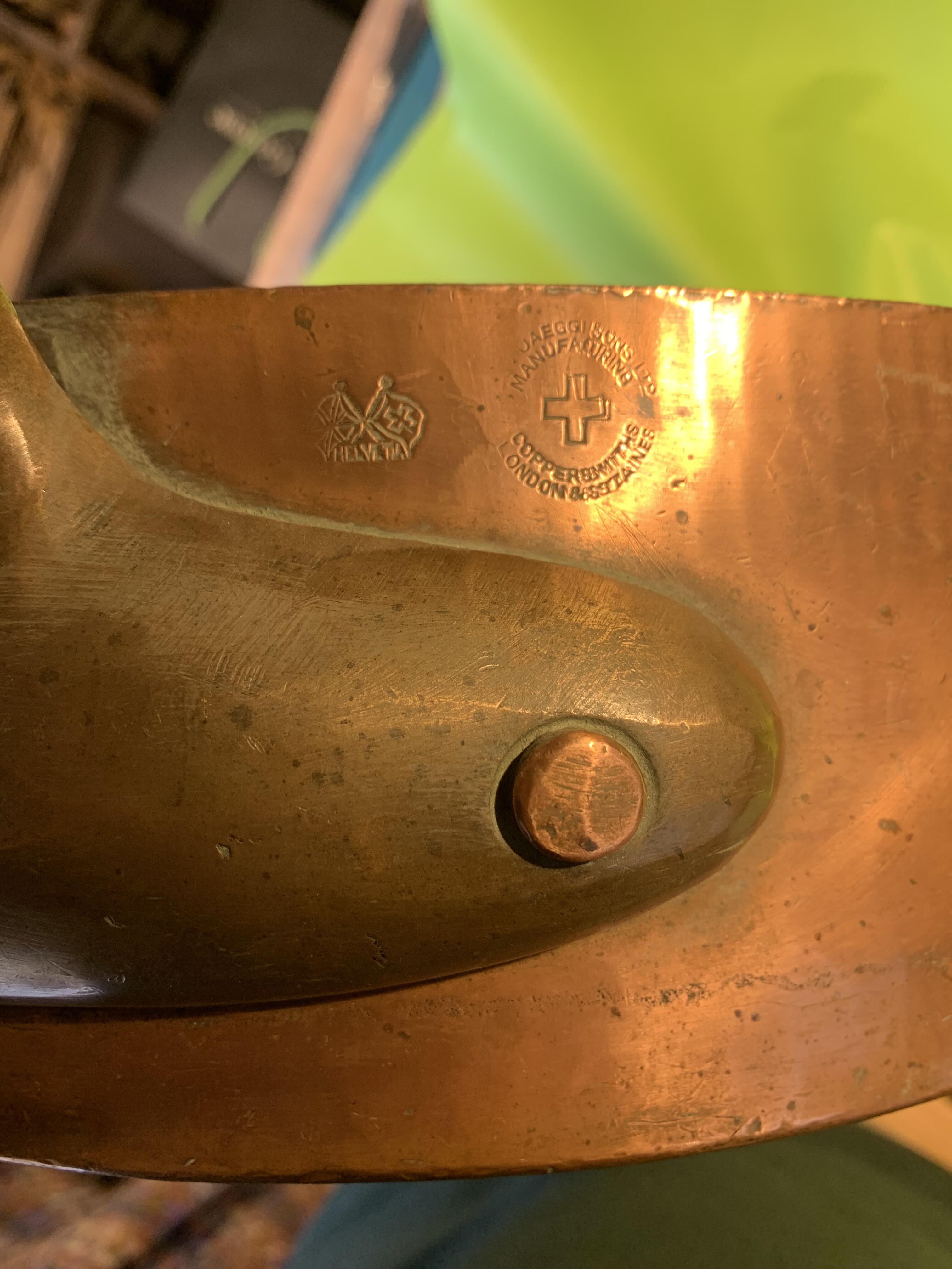 Antique Leon Jaeggi & Son's Large Solid Copper Pan