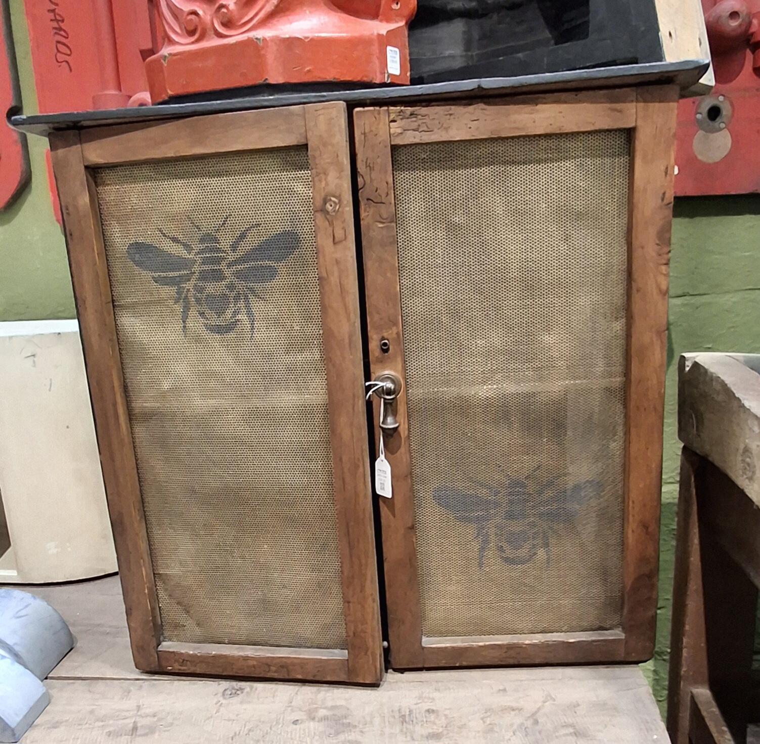 Charming Vintage Wooden Meat Safe with Mesh Doors
