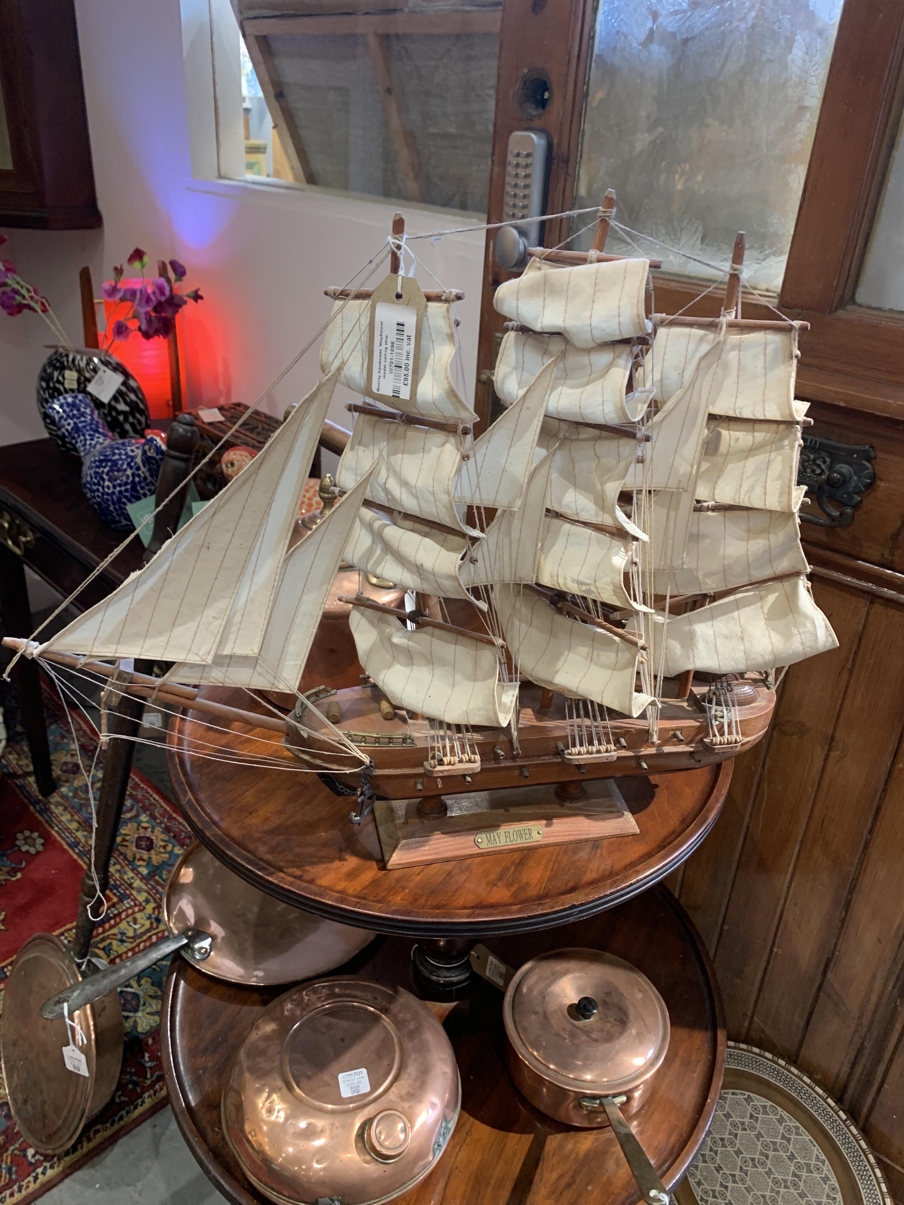 Large Model Ship 'Mayflower' with Striped Sails