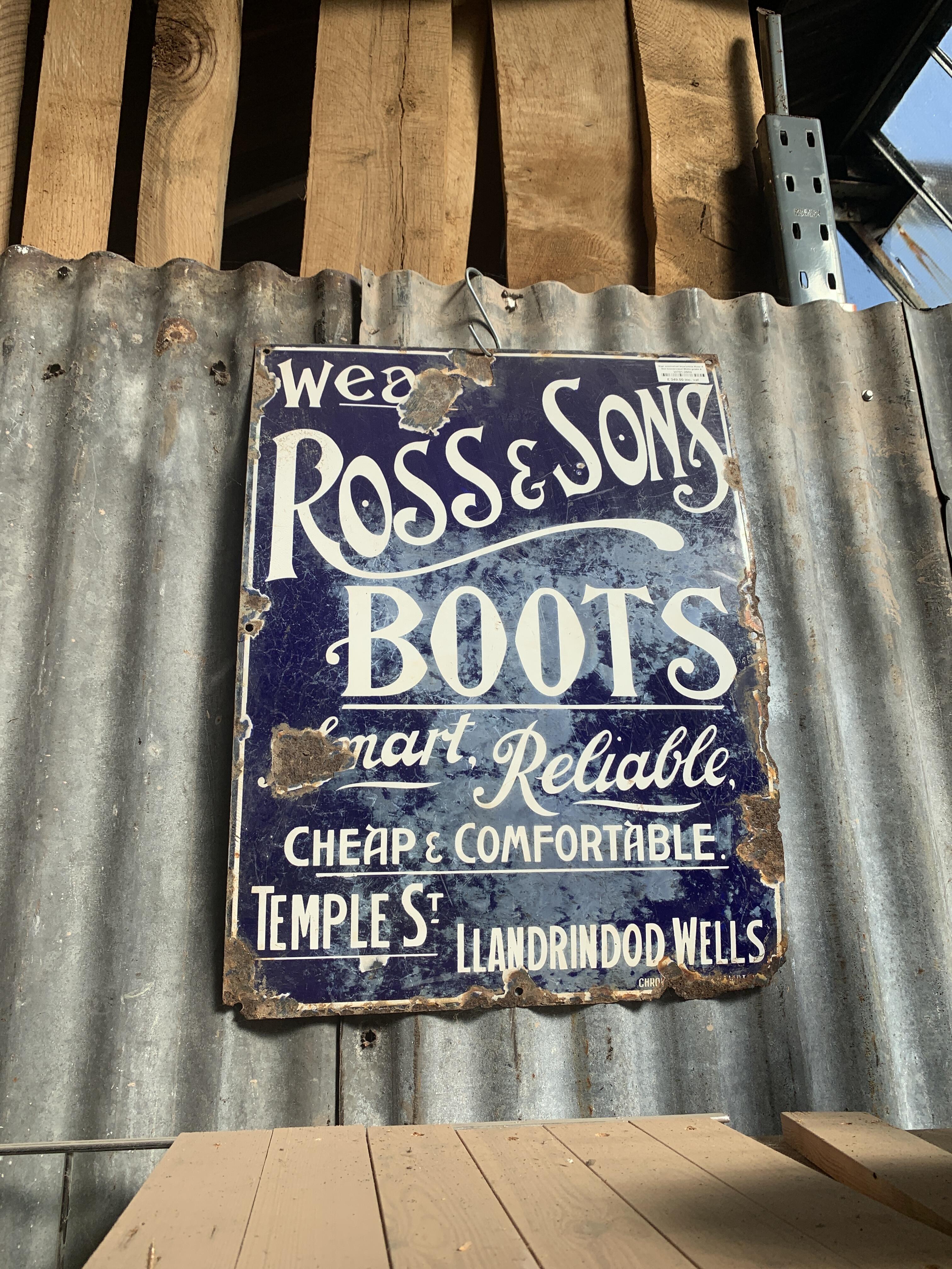 Vintage Ross & Son Enamel Sign - Blue/White