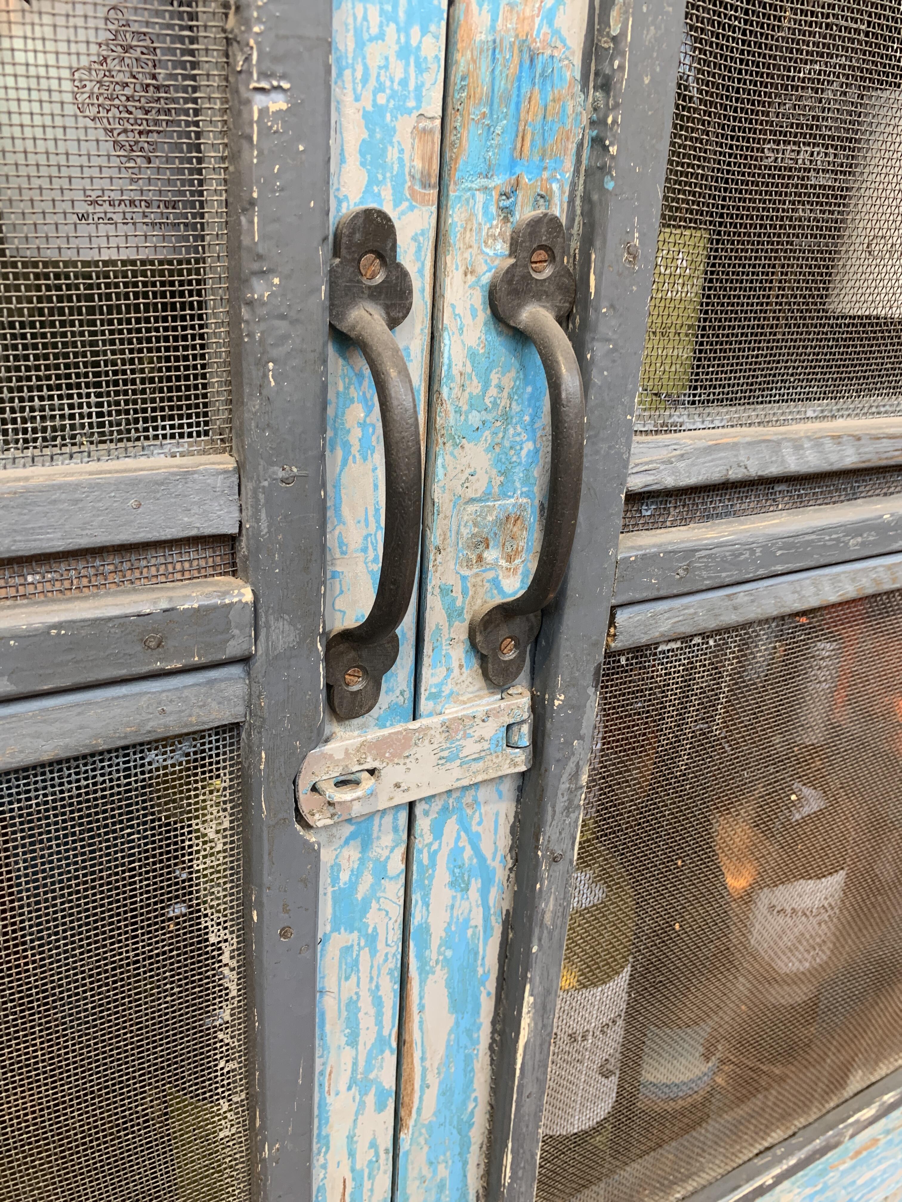 Reclaimed Large Blue Cupboard with Mesh Doors - contents not included