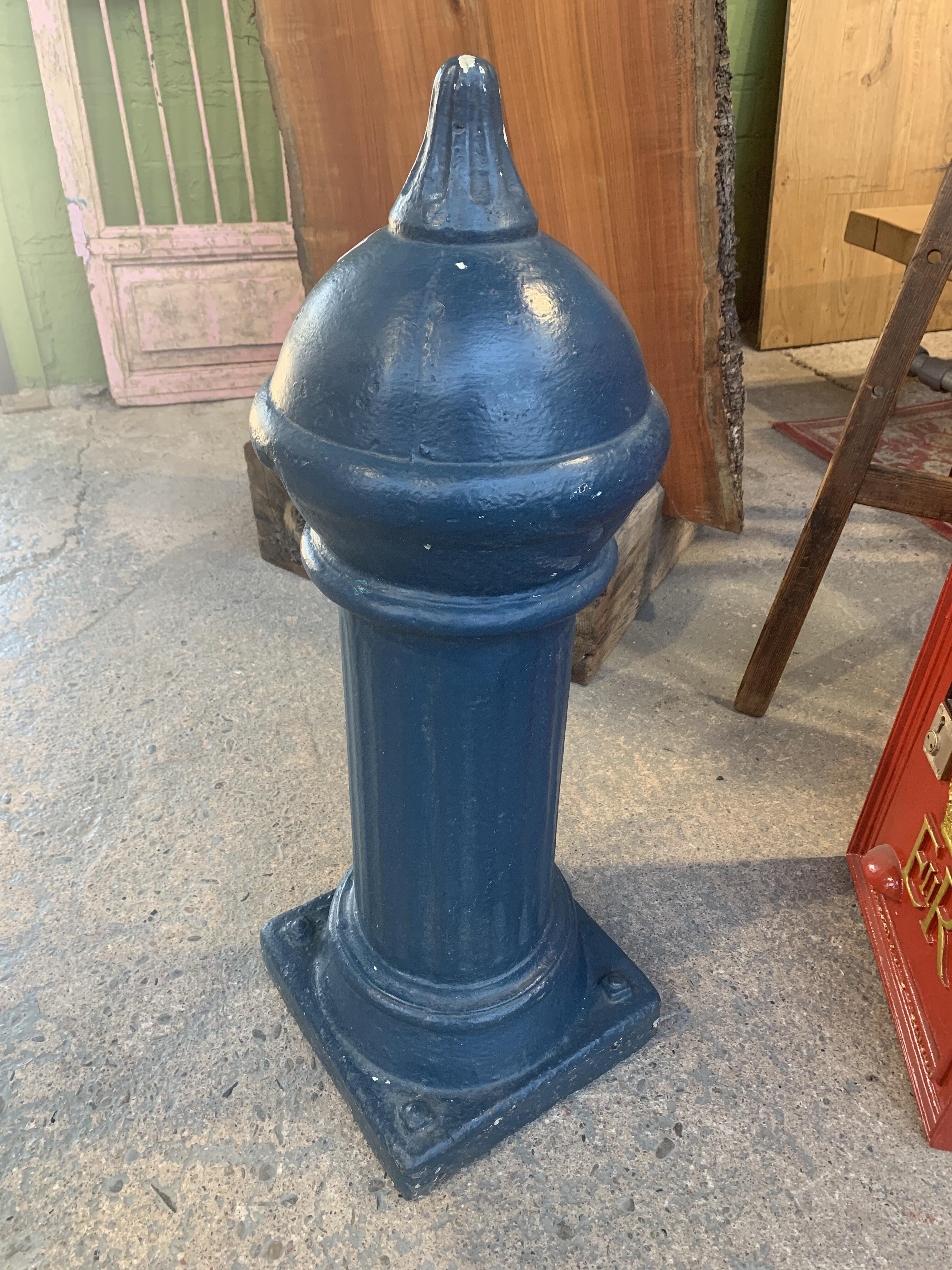 Vintage Blue Painted Concrete Bollard